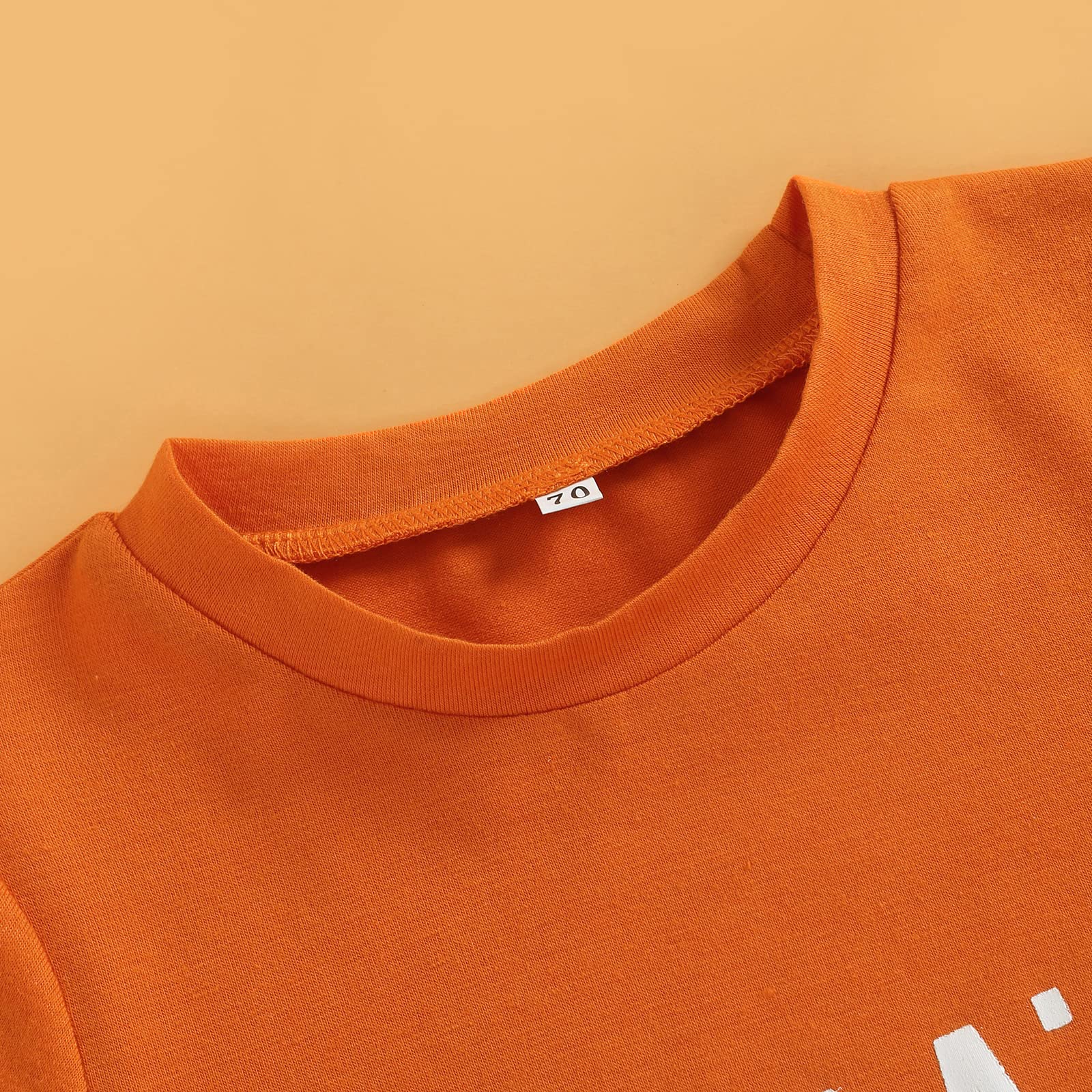 Lamuusaa 0-24M Newborn Baby Girls Outfits Short Sleeve Letter Printed T-shirt Shorts Headband 3Pcs Summer Casual Clothes (Orange , 6-12 Months )