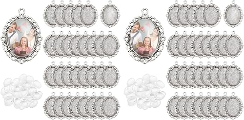 Miniatura 9 de PH PandaHall 60 piezas de bisel colgante en blanco  30 bandejas colgantes ovaladas para fotos con 30 cabujones de cristal para ramos, novias,
