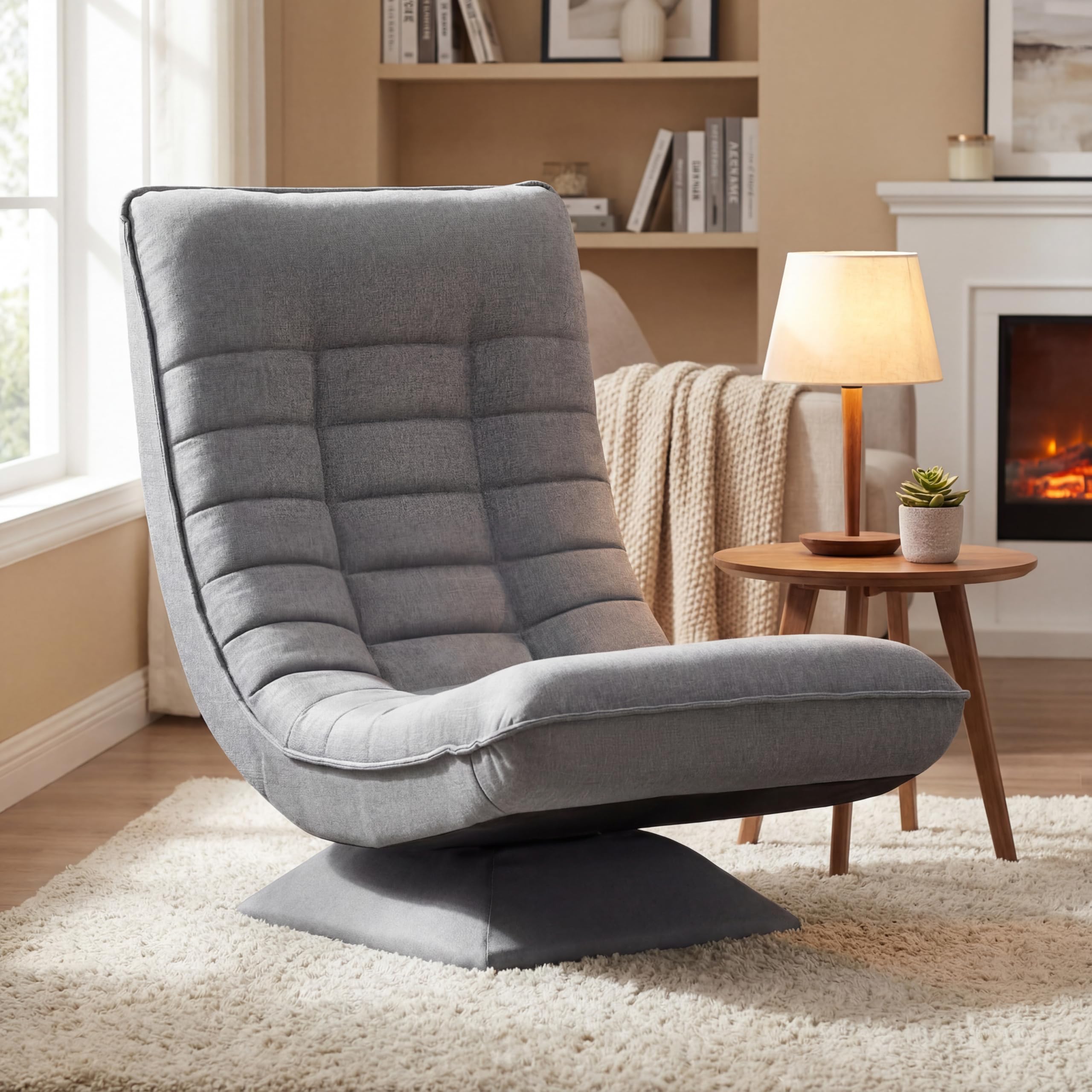 Sessel Wohnzimmer Bodenstuhl 360° Drehbar, Bodensessel mit Verstellbarer Rückenlehne, Bodensofa Klappbar, Lazy Sofa, Gaming Relaxsessel, 60x105x87cm, 150kg Belastbarkeit, Grau