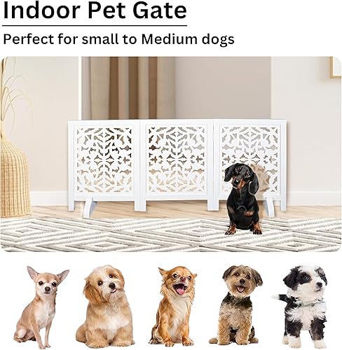 Miniatura 4 de Puerta independiente para perros, puerta plegable de madera para mascotas de 3 paneles para interiores, 54 pulgadas de ancho x 24 pulgadas de alto,