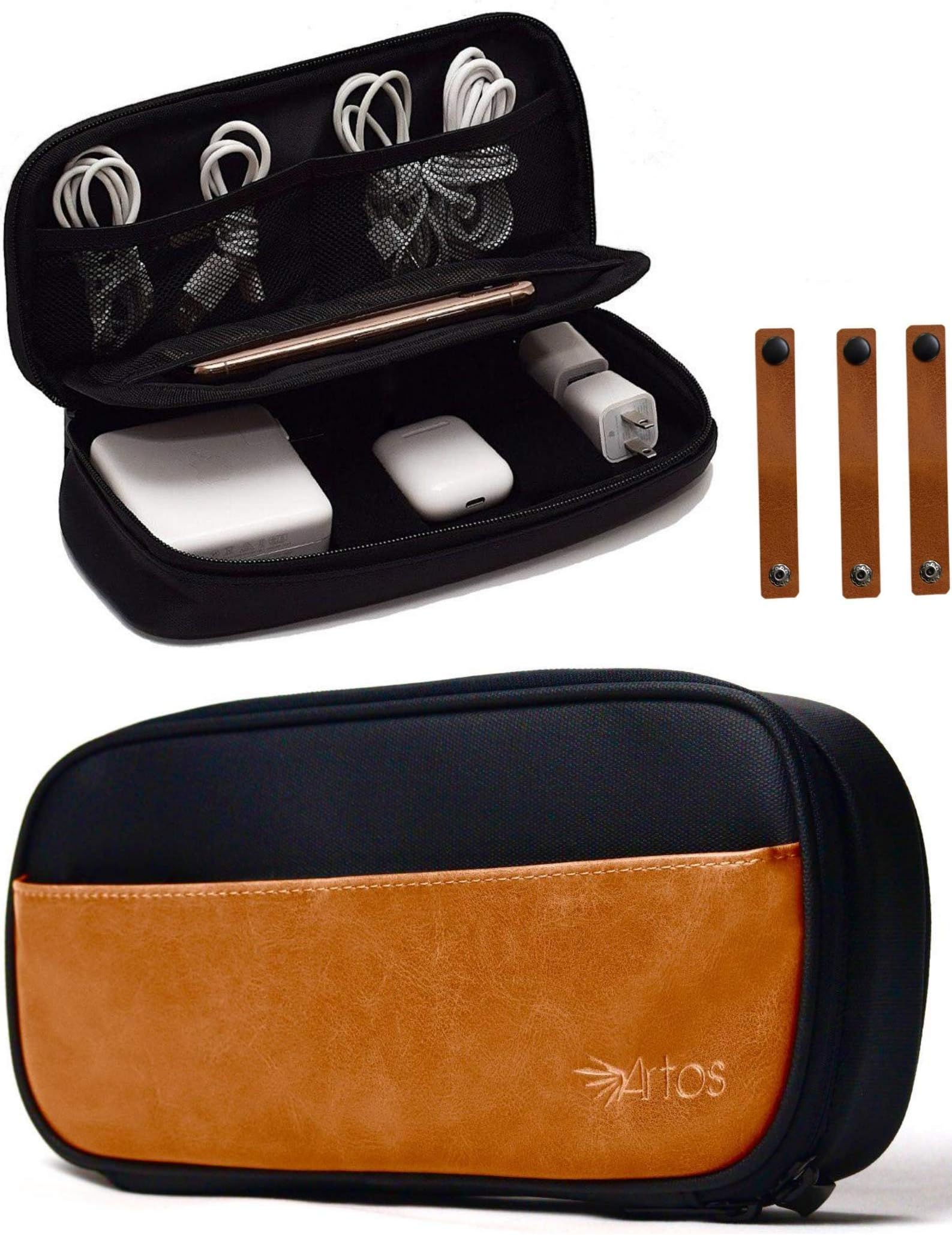 Leather Electronic Organizer Travel Case | Cable Organizer | Cable Storage | Cable Bag | Tech Pouch | Charger Cord Organizer | Travel Essentials | Travel Work Essentials | Travel Organization