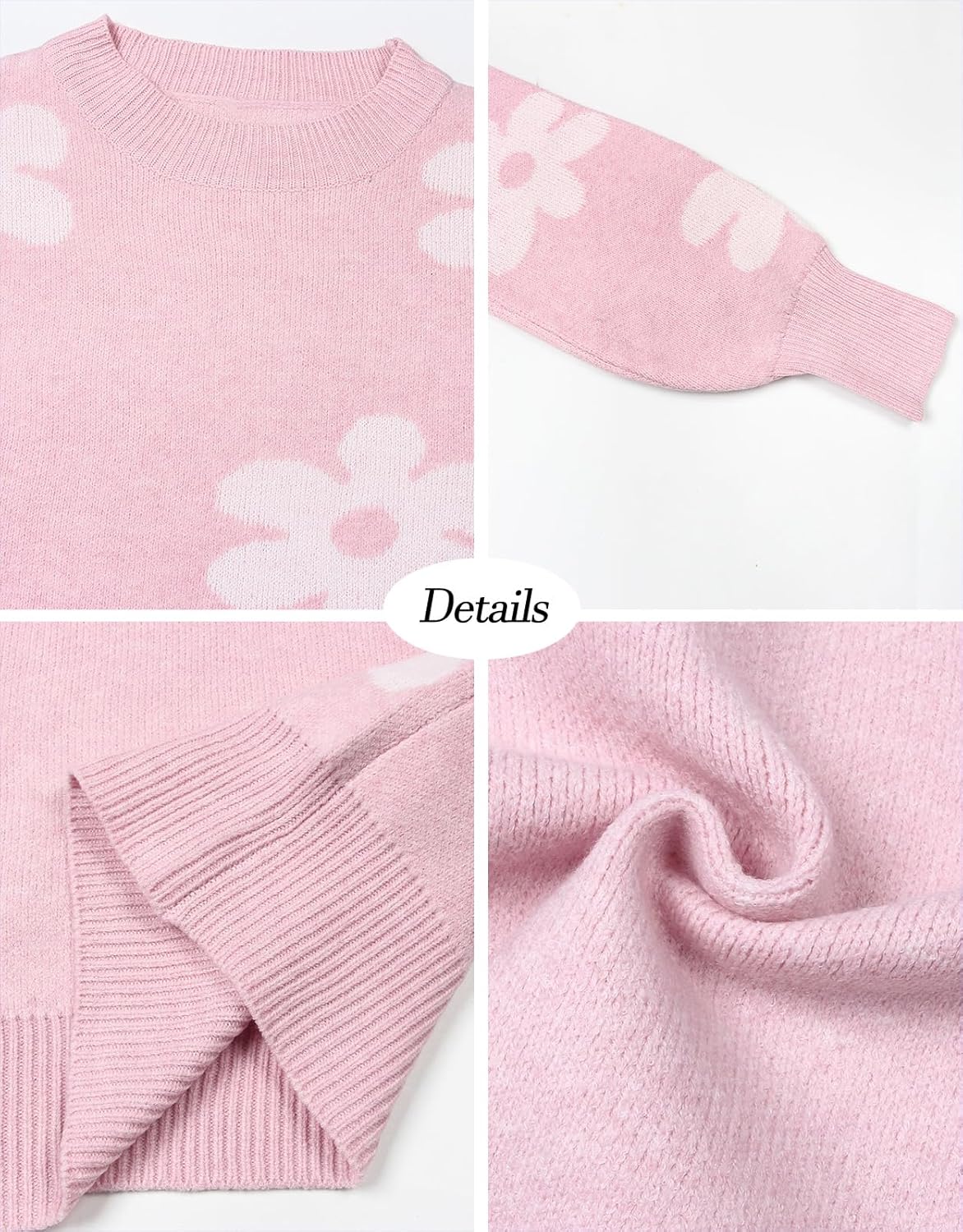 Alsol Lamesa Women's Floral Sweaters 2026 Fall Winter Mock Neck Long Sleeve Loose Knit Pullover Sweaters - Image 4