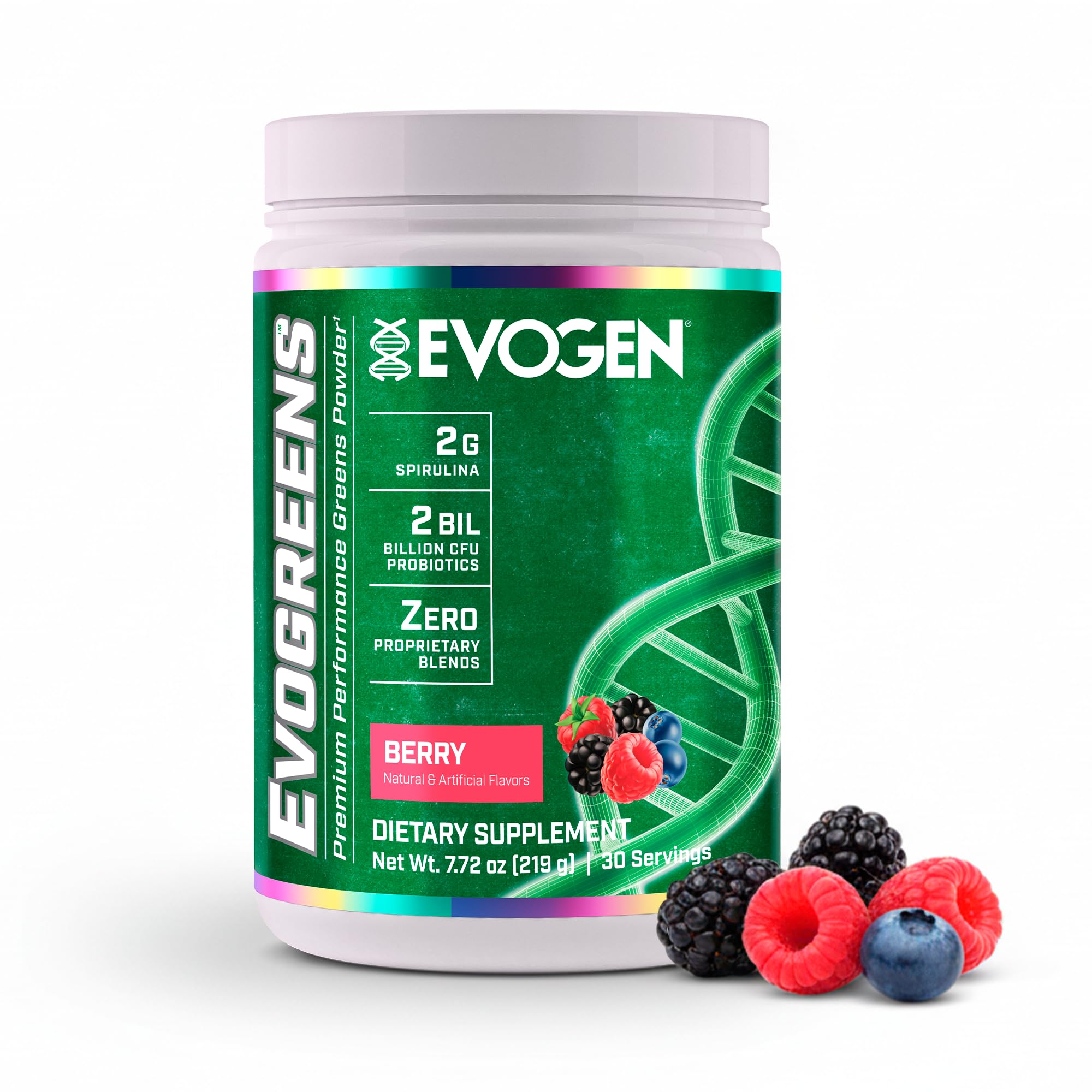EvogenEvogreens - Super Greens Powder | Promotes Recovery, Wellness & Immune Health | Greens Superfood Powder with Spirulina, Probiotics, Pomanox Pomegranate Extract | Berry | 30 Servings