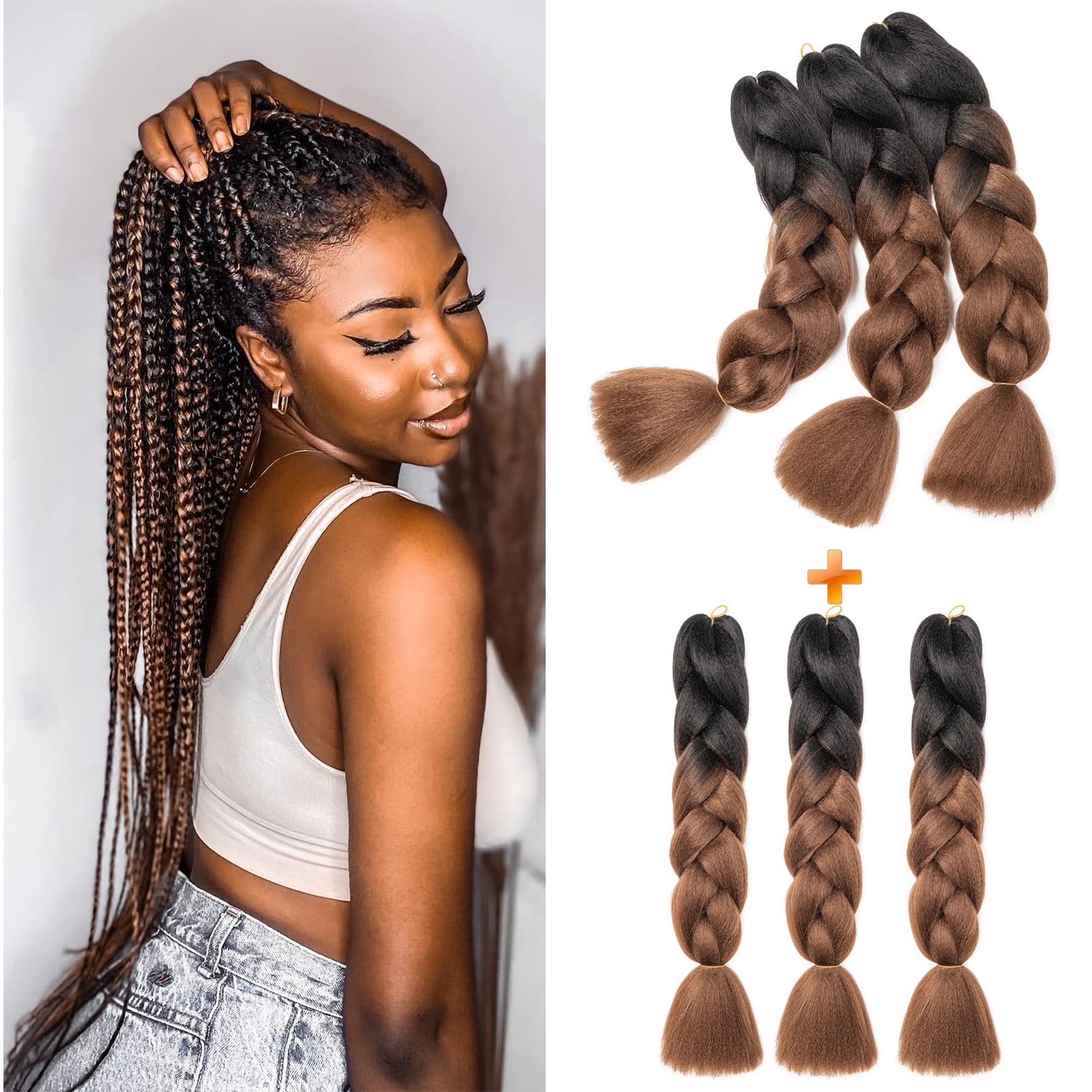 60cm Extensiones de Pelo Trenzas Africanas Castaño Oscuro Extensiones para Trenzas Africanas 1 pcs 100g Kanekalon Pelo para Trenzas Africanas Sintetico Extensiones de Trenzado Cabello Braiding — view 120