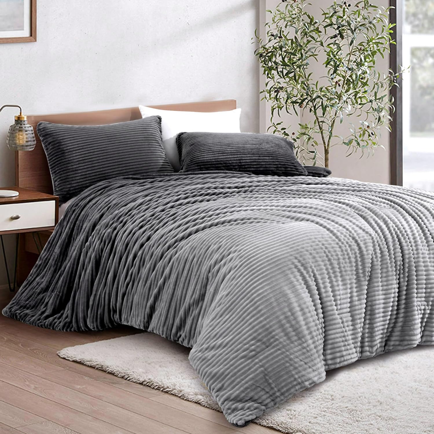 HOMBYS Velvet Comforter Set Queen Size Ombre Corduroy