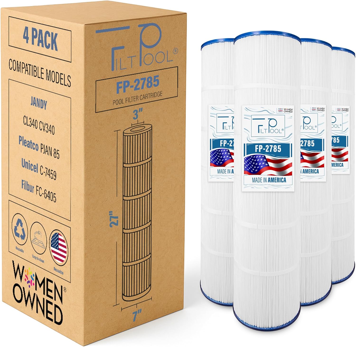 FP-2785 - Pool Filter Cartridge 4-Pack for Jandy CL340 | Replaces R0554500 | Efficient Filtration, Easy Fit | Filtpool