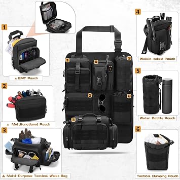 HODRANT Tactical Car Seat Back Organizer, Bags Only | Hanging Vehicle Back Seat Organizer with 6 Removable Molle Pouches, Universal Bag for Truck and Molle Accessories Bag