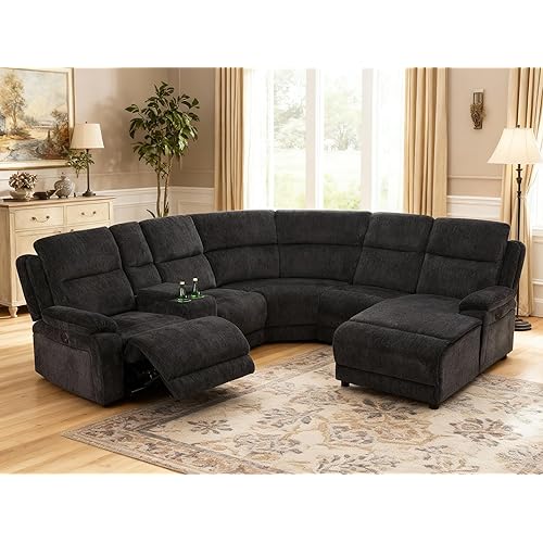 Power Reclining Sectional Sofa Set, L-Shaped Sectional Couch for Living Room, Home Theater Seating with Cup Holders, Modern Intelligent Recliner Sofa, Gray Black