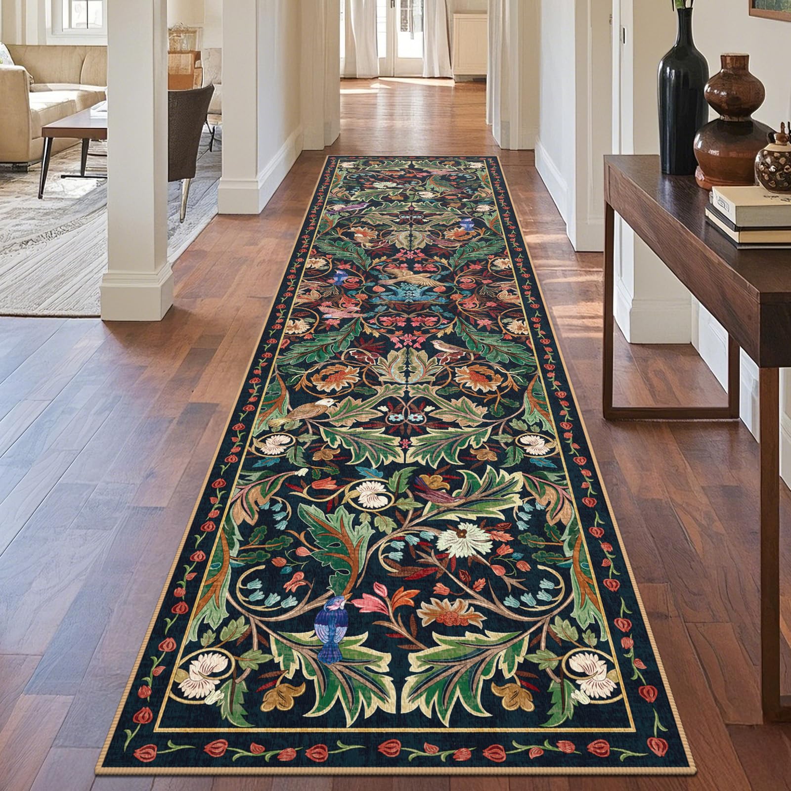 TUKDAK Teppich Läufer für Flur, Waschbarer Teppich Wohnzimmer, Boho Weich Kurzflor Schlafzimmer Carpet