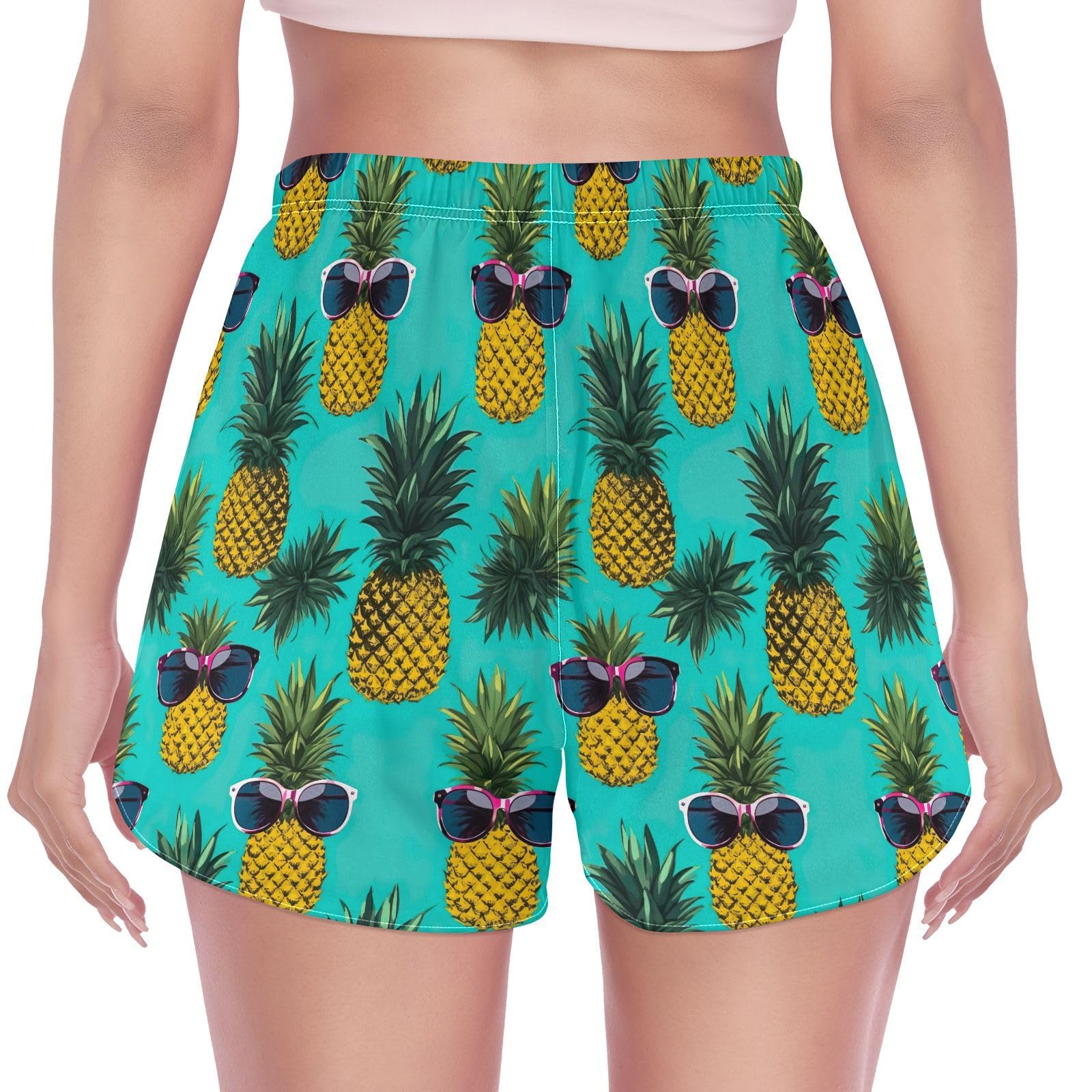 KFBE Women's Athletic Shorts Tropical Pineapple Gym Short Ladies Workout Shorts Elastic with Pockets M 20849183