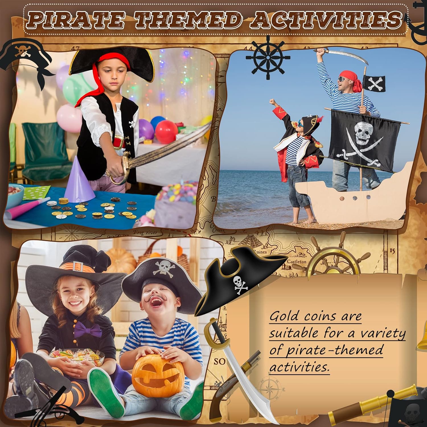Hanaive 500 Pcs Plastic Pirate Gold Coins Spanish Doubloon Replicas Bulk Kids Fake Play Coins for Pirate Party Treasure Chest Board Games Tokens Toys Cosplay(Cross)
