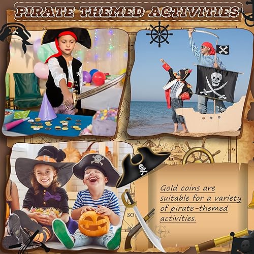 Miniatura 7 de Hanaive 500 monedas de oro pirata de plástico, réplicas de doblones españoles, monedas de juego falsas para niños, para fiesta pirata, tesoros,