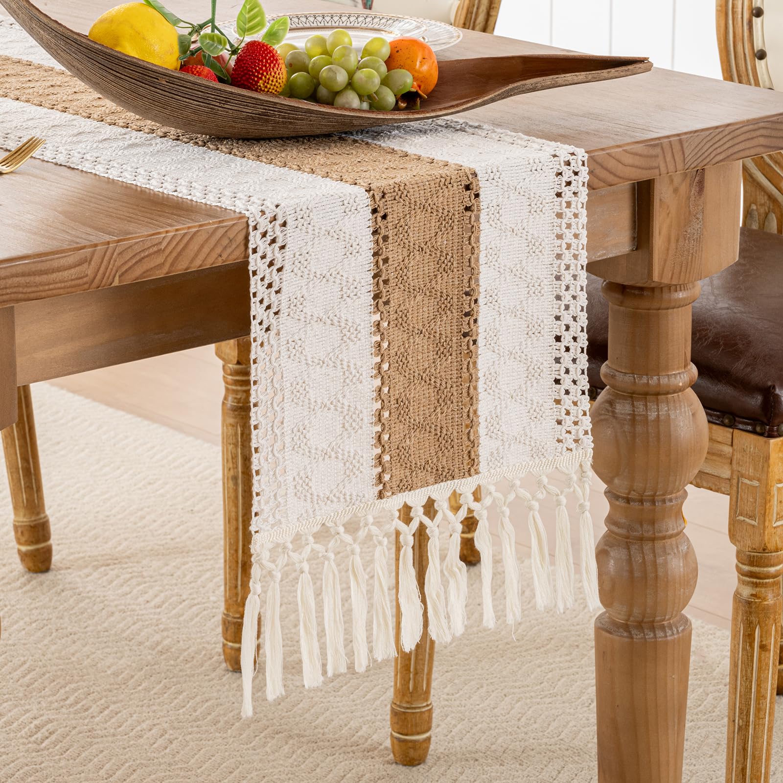Tischläufer Boho Deko Braun Modern Winter Deko Landhausstil Waschbar Tisch Dekoration Party Rustikal Makramee Tischlaufer für Hochzeit Küche und Esstisch 30 x 140 cm Küche, Haushalt & Wohnen