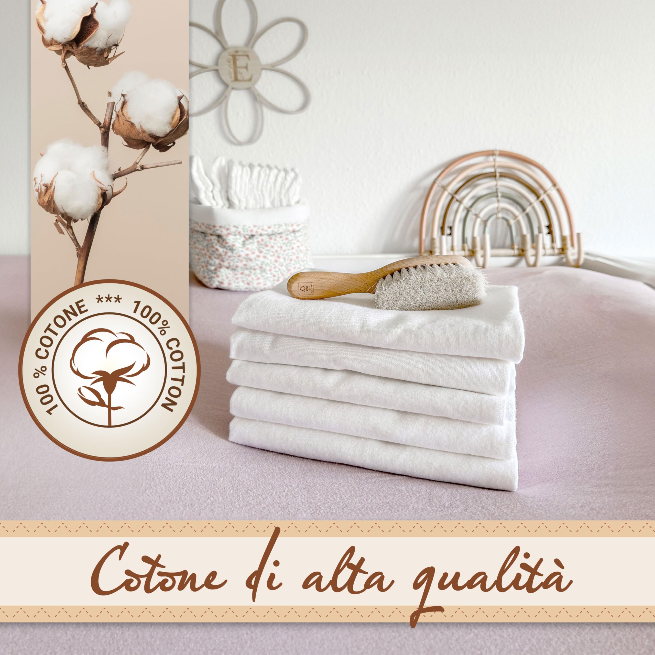 ZOLLNER 5 Mussole in 80x80 cm - cotone - fasciatoio super assorbente - morbido e riscaldante - lavabile a 95°C - bianco naturale - Certificato OEKO-TEX (R)