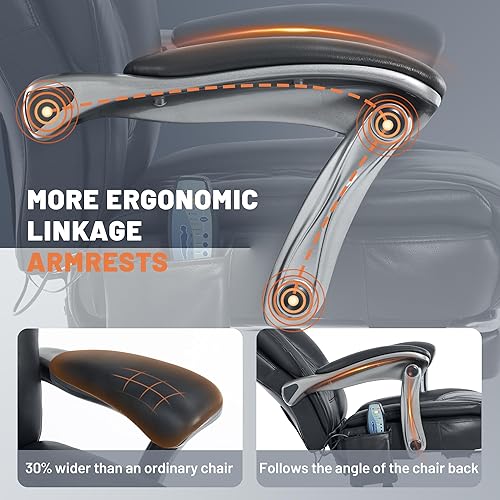 Miniatura 8 de Silla de oficina de masaje con función de calefacción y reposapiés, vibración de 6 puntos, silla de escritorio ergonómica reclinable ejecutiva con