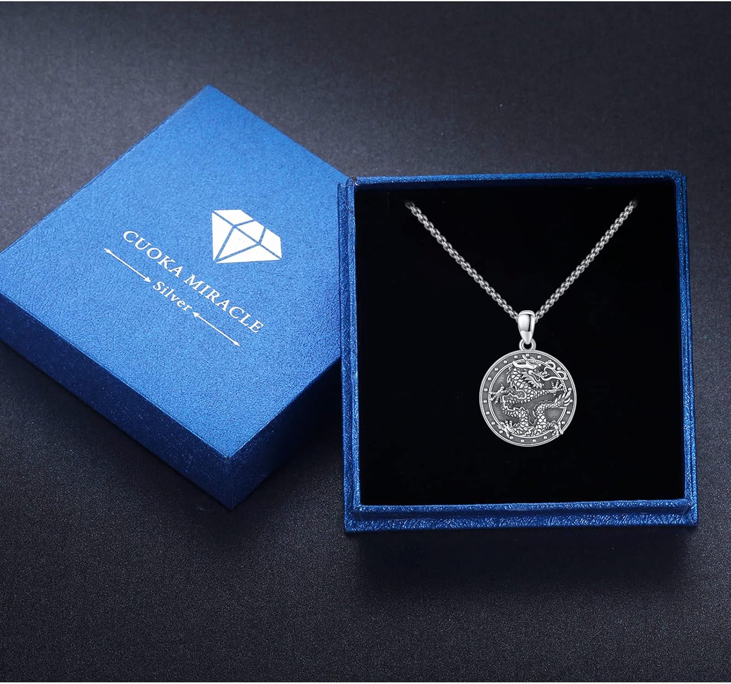 CUOKA MIRACLE Dragon Necklace 925 Sterling Silver Dragon Oxidized Jewelry Oriental Dragon Animal Pendant for Men Women Vintage Necklace Birthday Jewelry Gift - Image 8