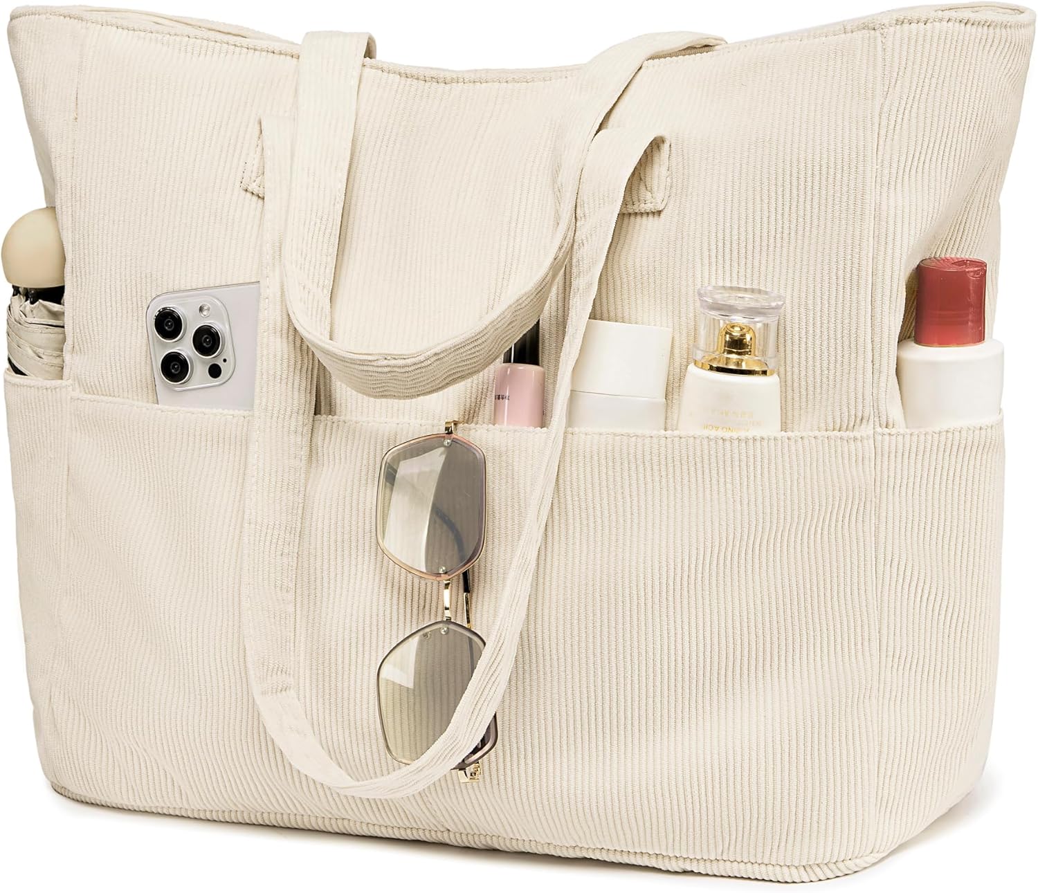 LEDAOU Beach Bag Women Tote Bag Pool Bag with Zipper for Gym Grocery Travel with Wet Pocket