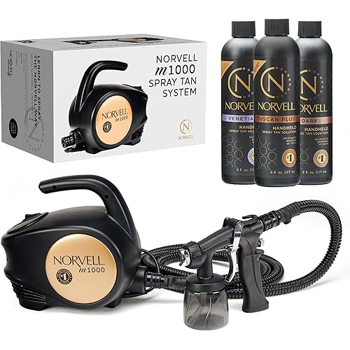 Norvell Sunless M1000 HVLP Spray Tan Machine Kit with 8 oz Tuscan Plus, Venetian & Dark Solutions – Professional Airbrush Tanning System with Training Program by Norvell