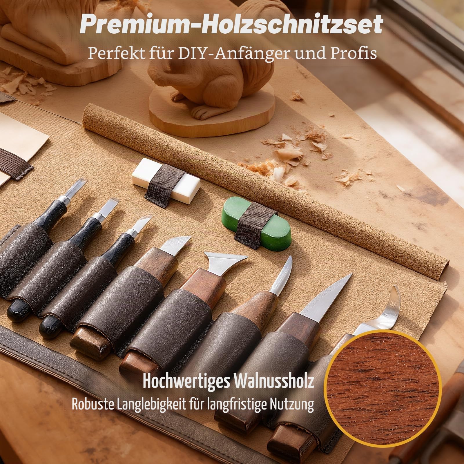 Housolution Holzschnitzset mit Lederetui, 24PCS Whittling Kit