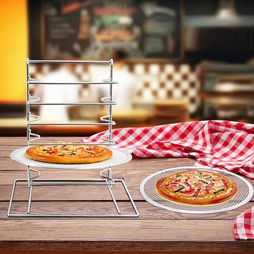 Miniatura 13 de Zhehao Estante para pizza de 8 niveles, 16.7 pulgadas de alto x 12 pulgadas de largo x 12 pulgadas de ancho y 8 bandejas con agujeros, juego