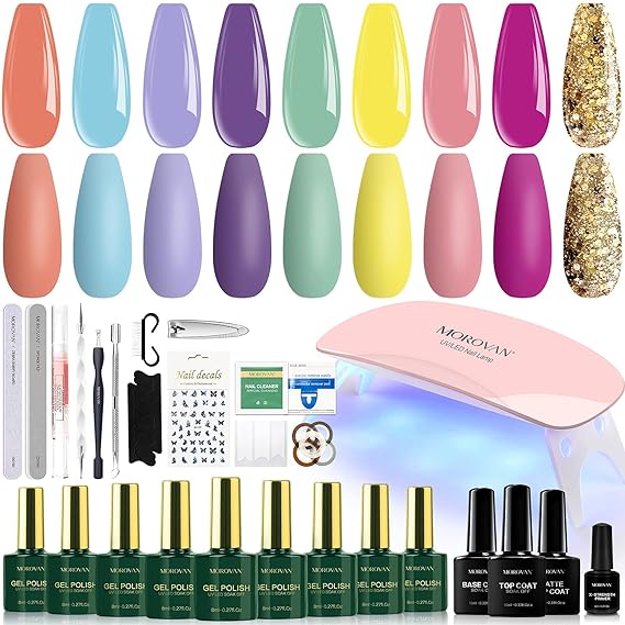 Morovan Gel Nail Polish Kit with UV Light 9 Colors Gel