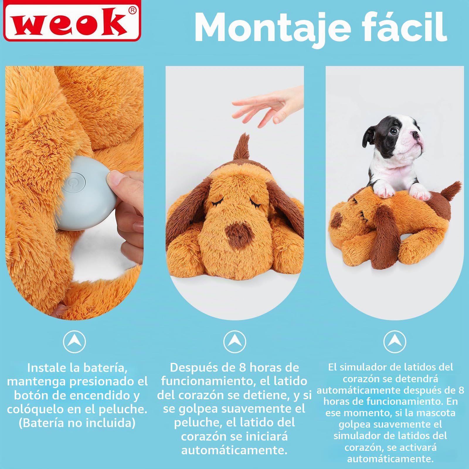 WEOK Juguete de latido del corazón para cachorros, juguete para aliviar la ansiedad por separación, latido del corazón de cachorro, juguete de peluche calmante para la ansiedad y el comportamiento