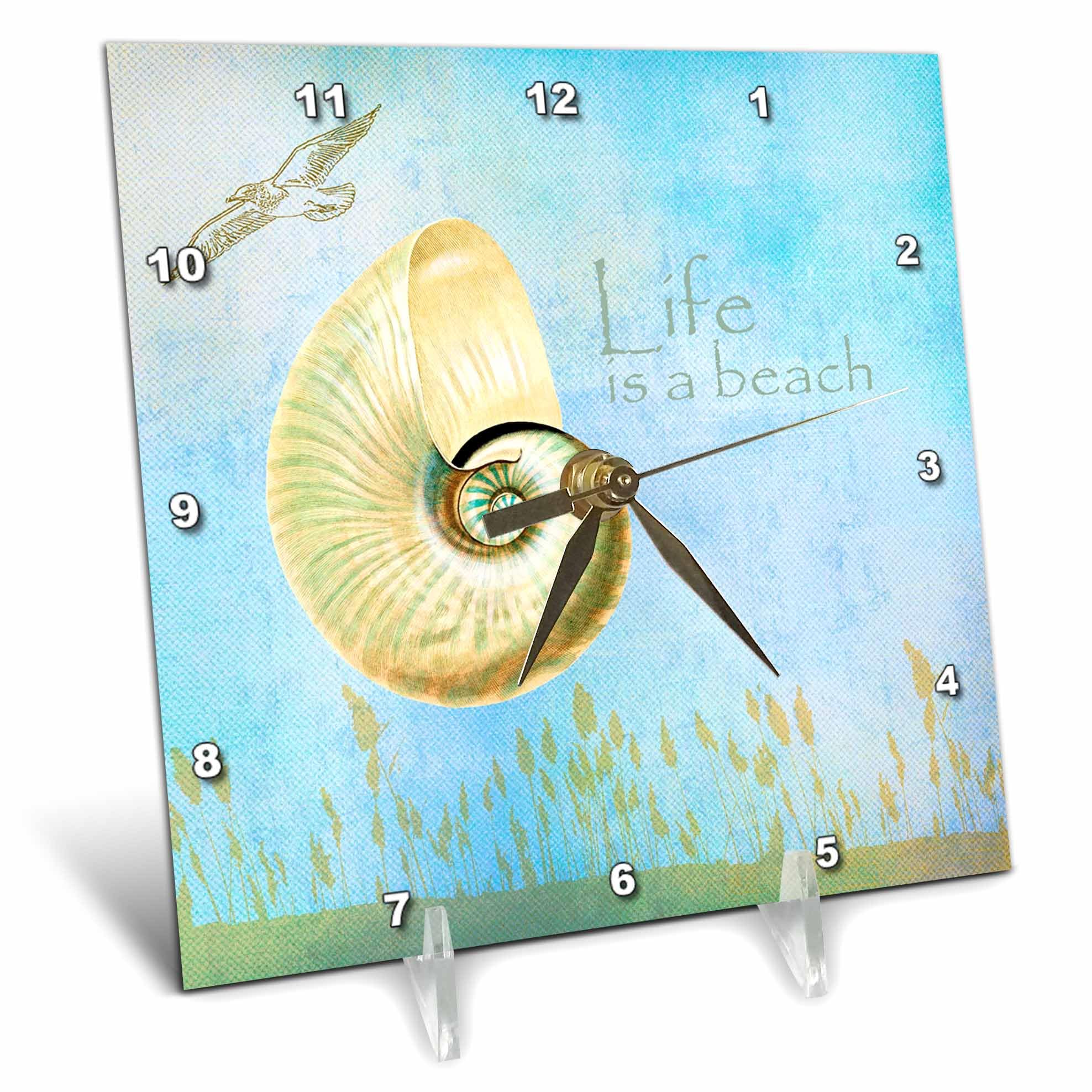 3D Rose 3dRose Inspired Shell Beach Themed Art-Desk Clock, 6 by 6-inch (dc_79344_1)