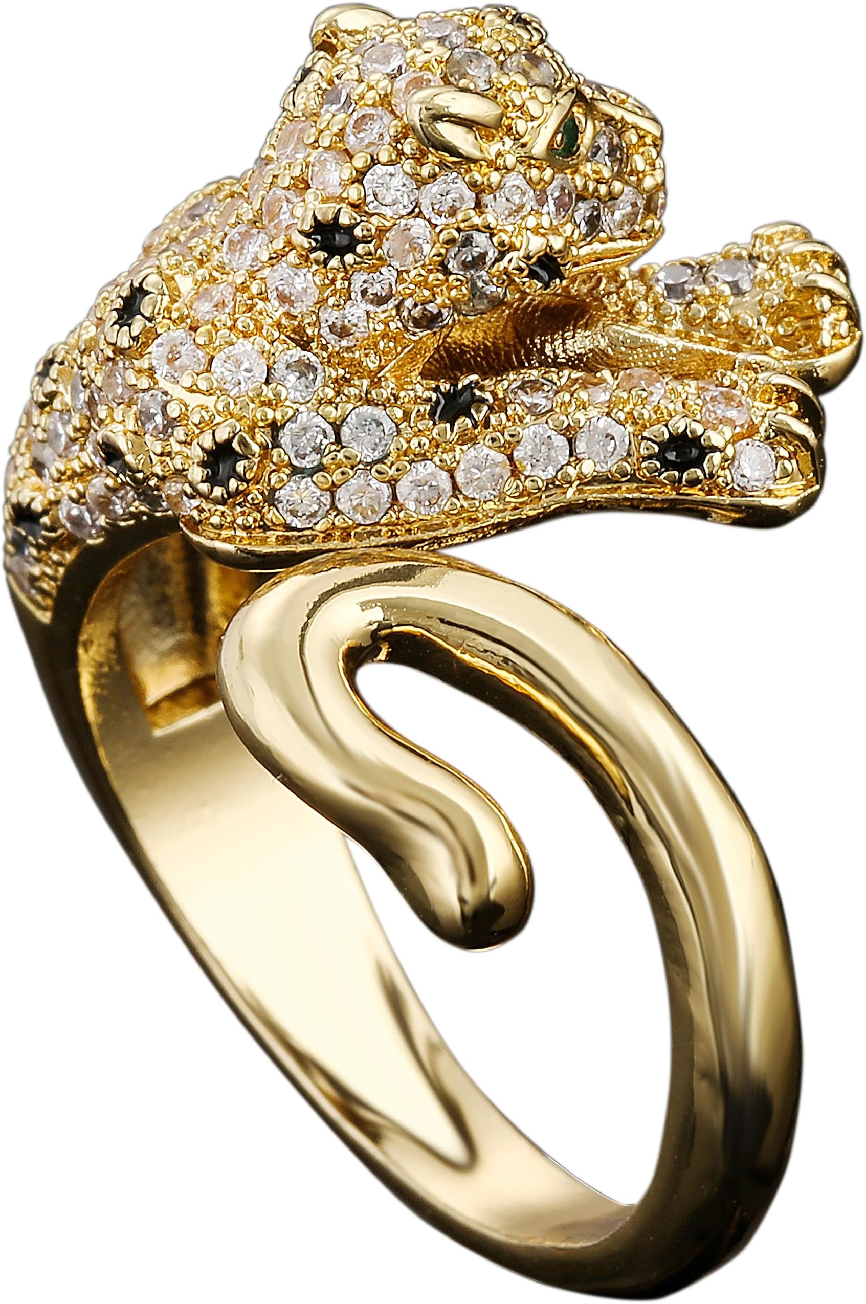 AIKAITUO14K Animal Leopard Head Diamond Fashion Cute Adjustable Women Ring size 7 to 10, Copper, Cubic Zirconia