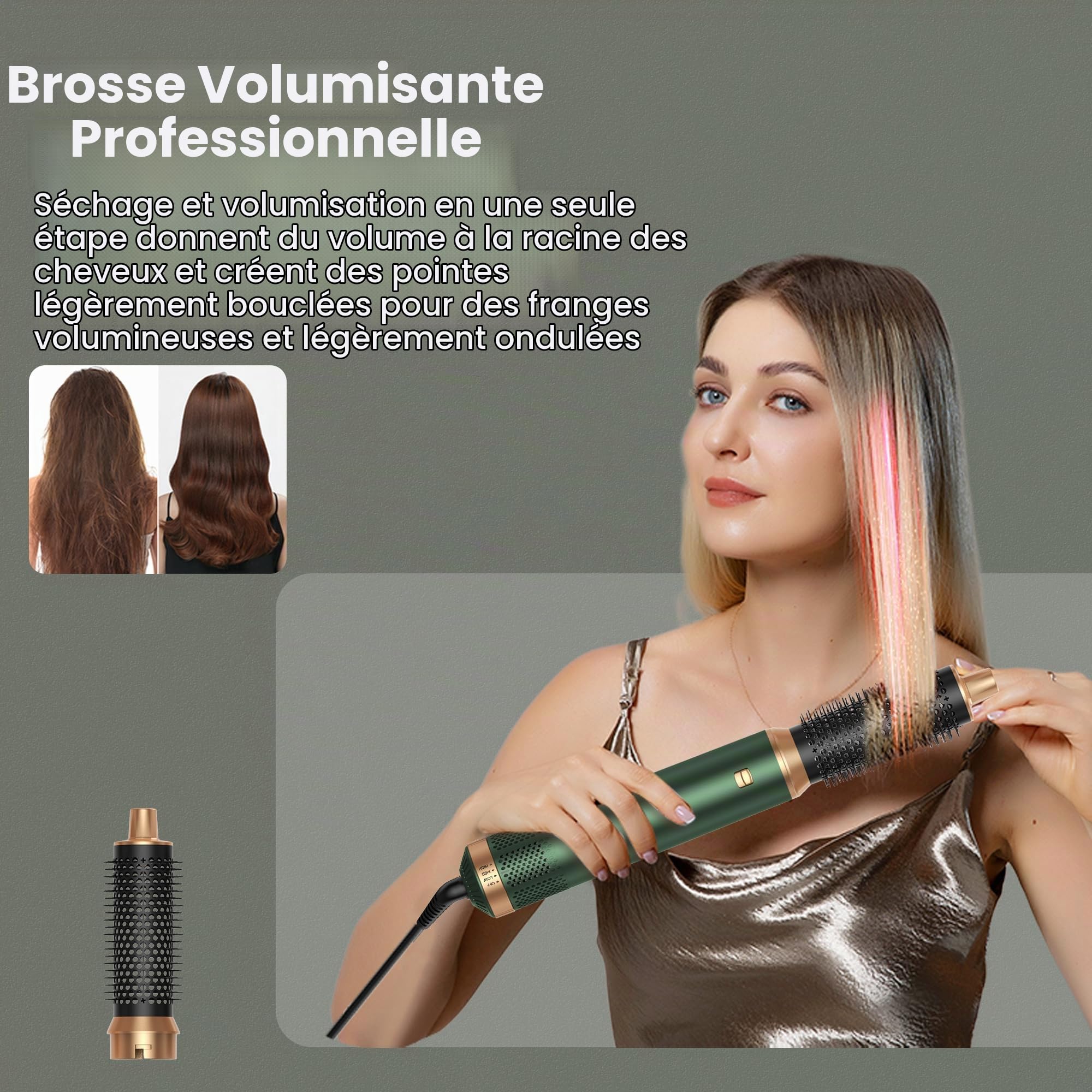 Air Brush 5 en 1, seche cheveux 5 en 1 avec Brosse Soufflante, Lisseur cheveux, Boucleur a cheveux, Thermal Brush, Air Styler 5 en 1 pour Sécher, Boucler, Lisser