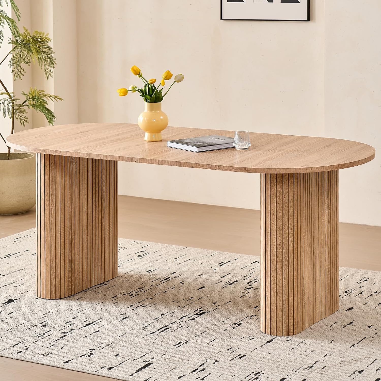 70.8" Oval Dining Table for 4 6 Person, Modern Farmhouse Kitchen Dinner Table for Breakfast Living Receiption Room, Natural