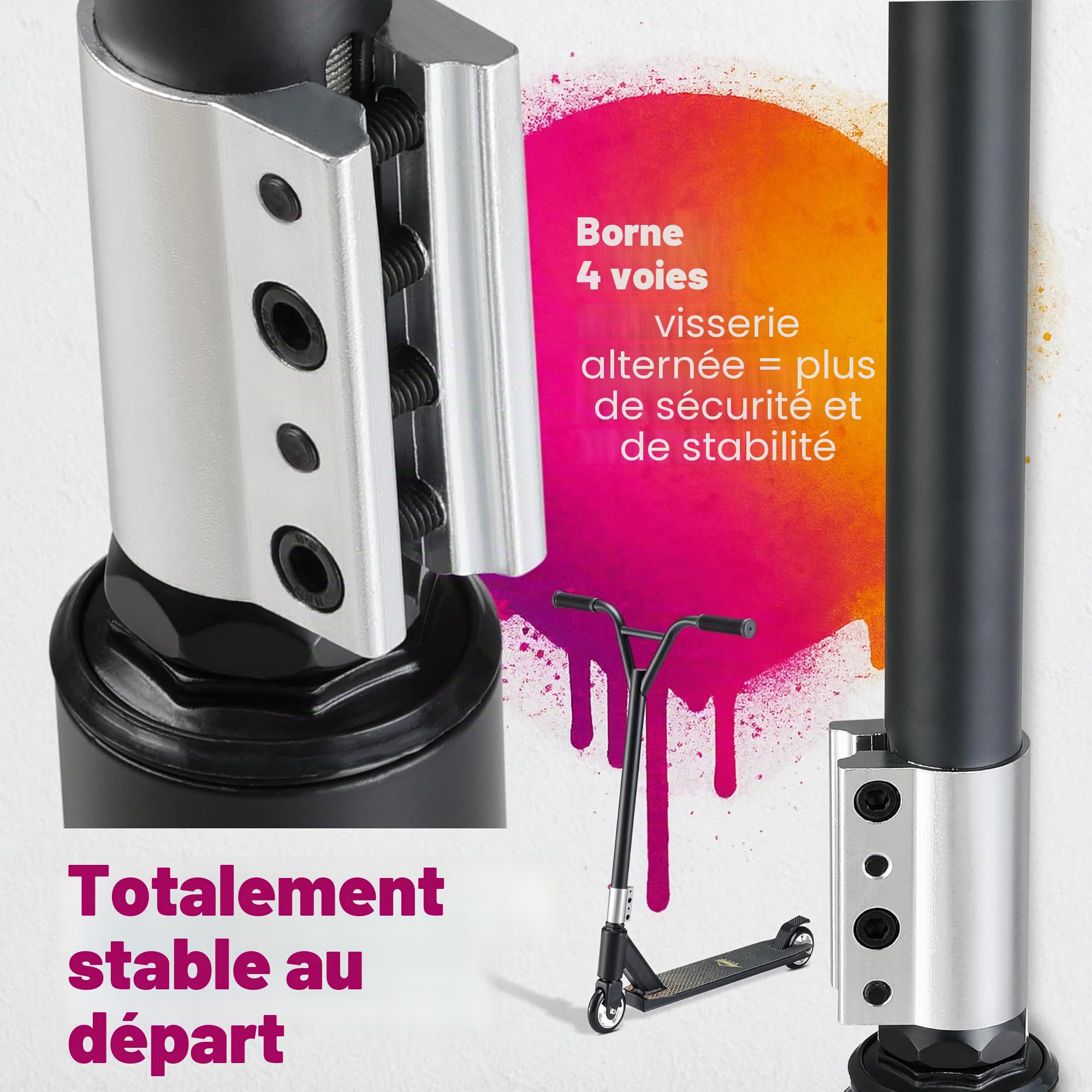 Trottinette 100mm Roues PU Guidon 360° ABEC 7 Trottinette StuntTrottinette Kickscooter Bande adhésive Enfants Adultes Châssis en Aluminium