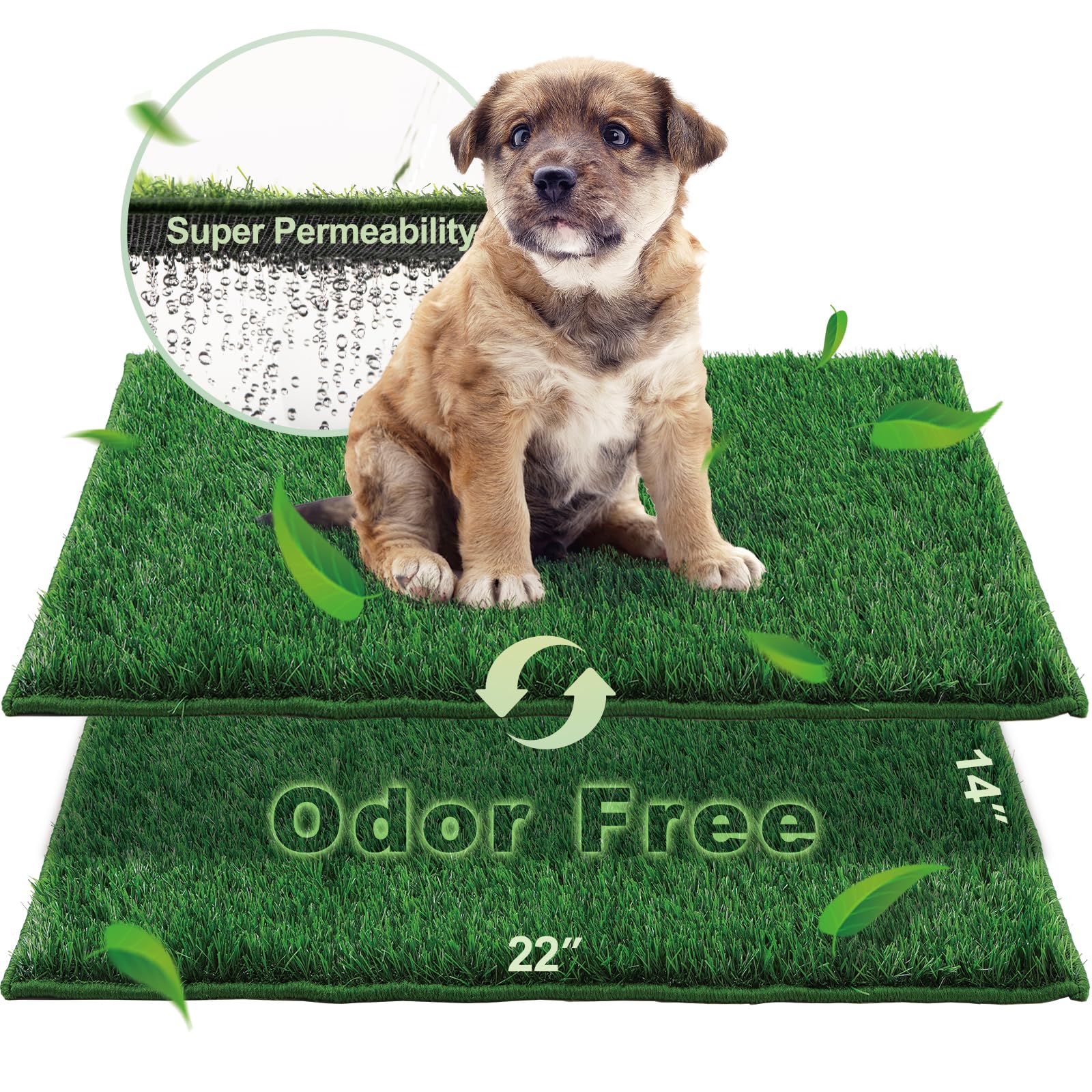 Photo 1 of HQ4US 4LEGS Artificial Grass, Dog Pee Grass Pads for Dogs Potty, 2PCS Odor Free Fake Grass for Dogs Small 22" x 14" with Countless Drainage Holes, Dog Potty Grass Hemmed Edge Realistic