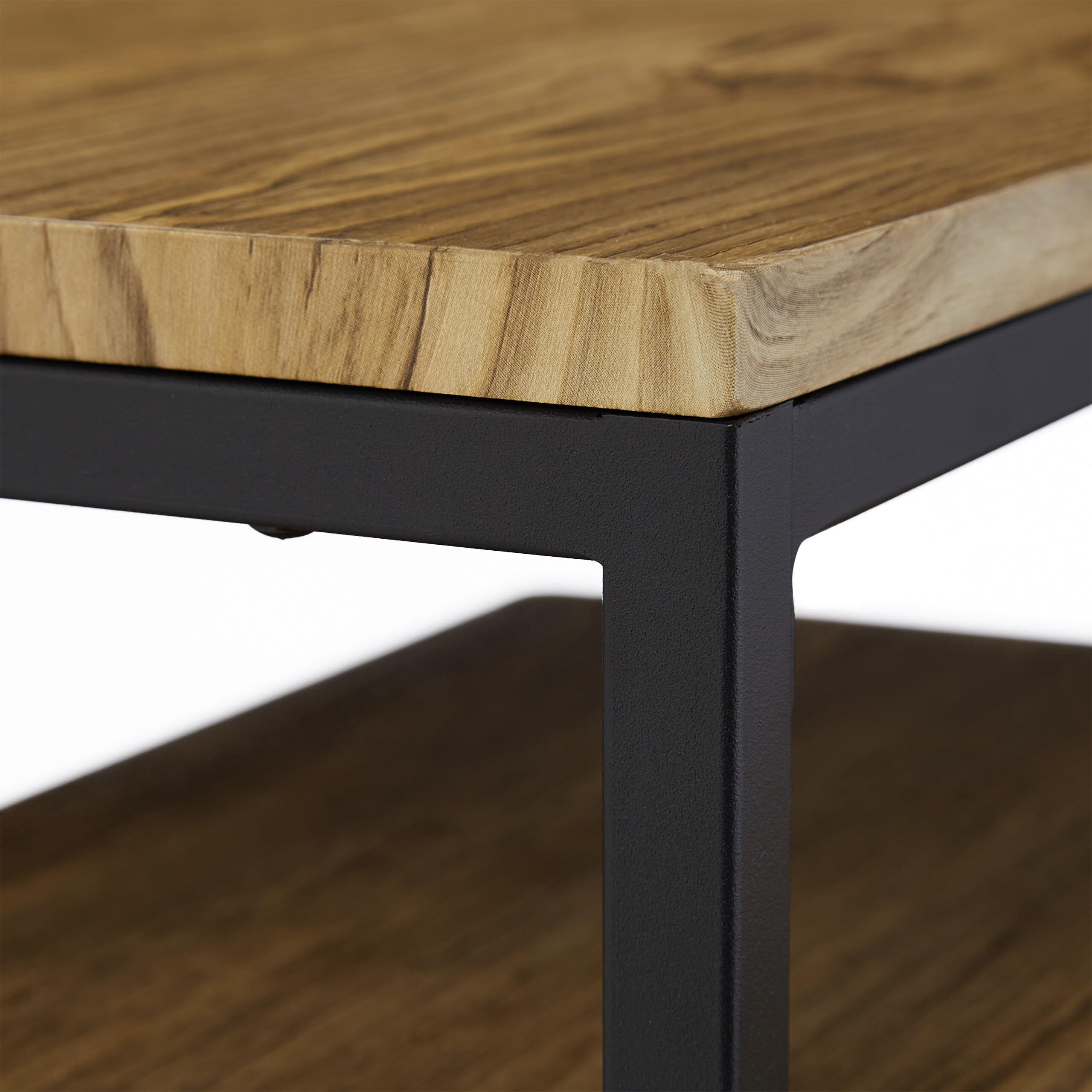 Relaxdays Set Tavolini da Salotto da 2, ad Incastro, Design Industriale, Impilabili, Moderni, Ferro, Effetto Legno/Nero