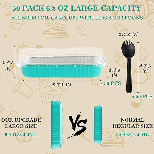 Miniatura 2 de Mini moldes de aluminio para pan, 50 moldes rectangulares desechables de 6.8 onzas de 6.8 fl oz, mini moldes para tartas con tapas, sartenes de