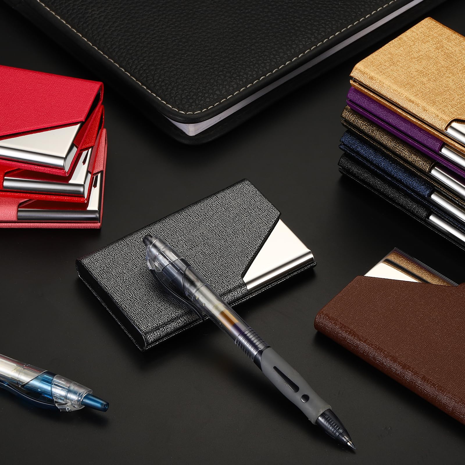 PATIKIL 10Pcs Professional Business Card Holder Case Luxury PU Leather & Stainless Steel Name Card Credit Card Holder for Men & Women with Magnetic - Image 4
