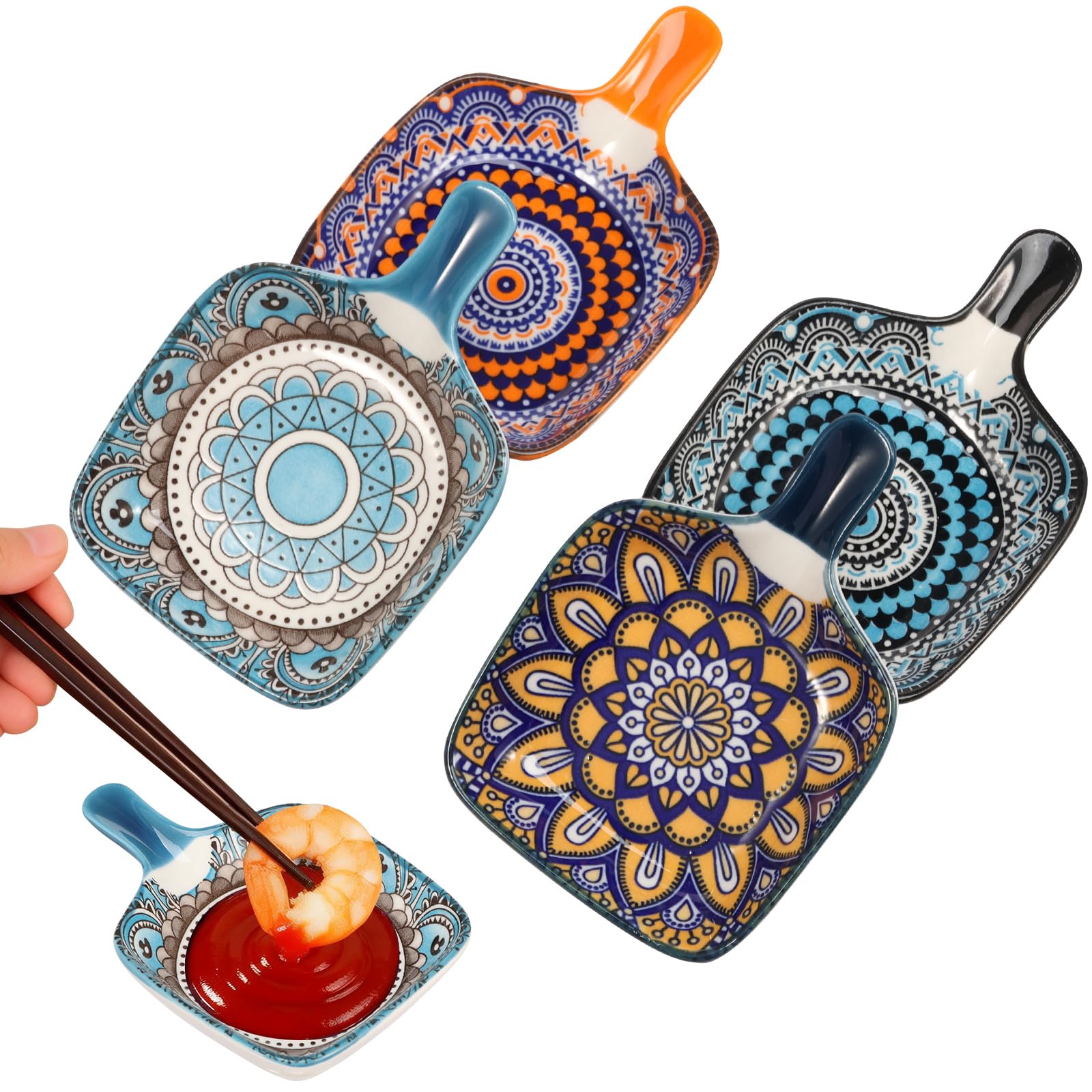 Set of 4 Ceramic Dip Bowls, 12.3 x 8.5 x 2.3 cm, Small Dip Bowls for Spices, Sauces, Gravy, Appetizers, Desserts, Saucer for Trips, Family Reunions, Birthday Parties