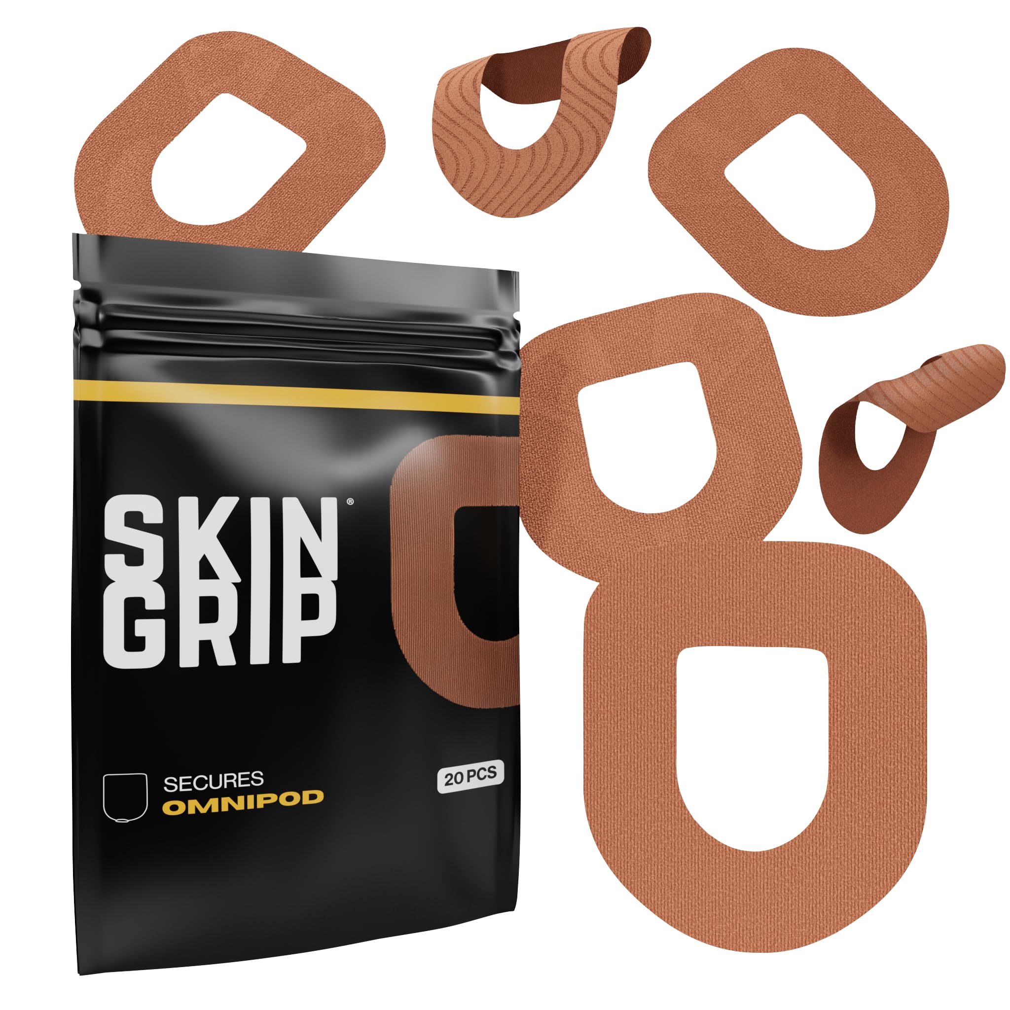 Skin Grip Insulet Omnipod 5 Adhesive Patches Waterproof & Sweatproof (Also Fits Omni pod Dash), Pre-Cut Medical Tape, Ultimate Insulin Pump Protection, Diabetic Sensor Covers, 20-Pack, Chocolate