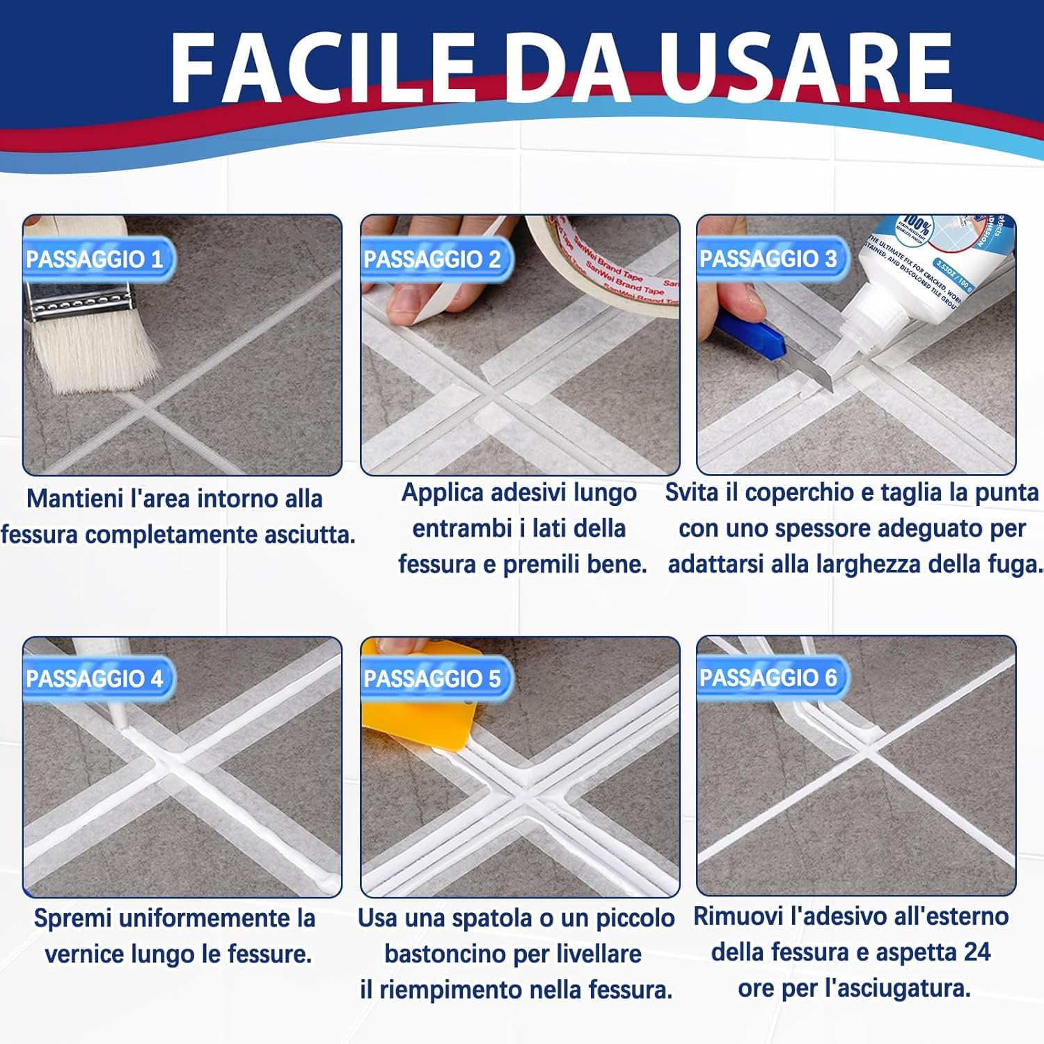 Riparazione Fughe Piastrelle Bianco, 2 Pack Kit Riparazione Piastrelle, Stucco per Piastrelle per Bagno e Doccia, Pavimenti e Pareti Cucina, Ripristina e Rinnova Giunzioni, Asciugatura Rapida
