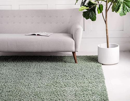 Miniatura 11 de Unique Loom Davos Shag Collection - Alfombra de área, color liso (3 pies 3 pulgadas, cuadrado, salvia)