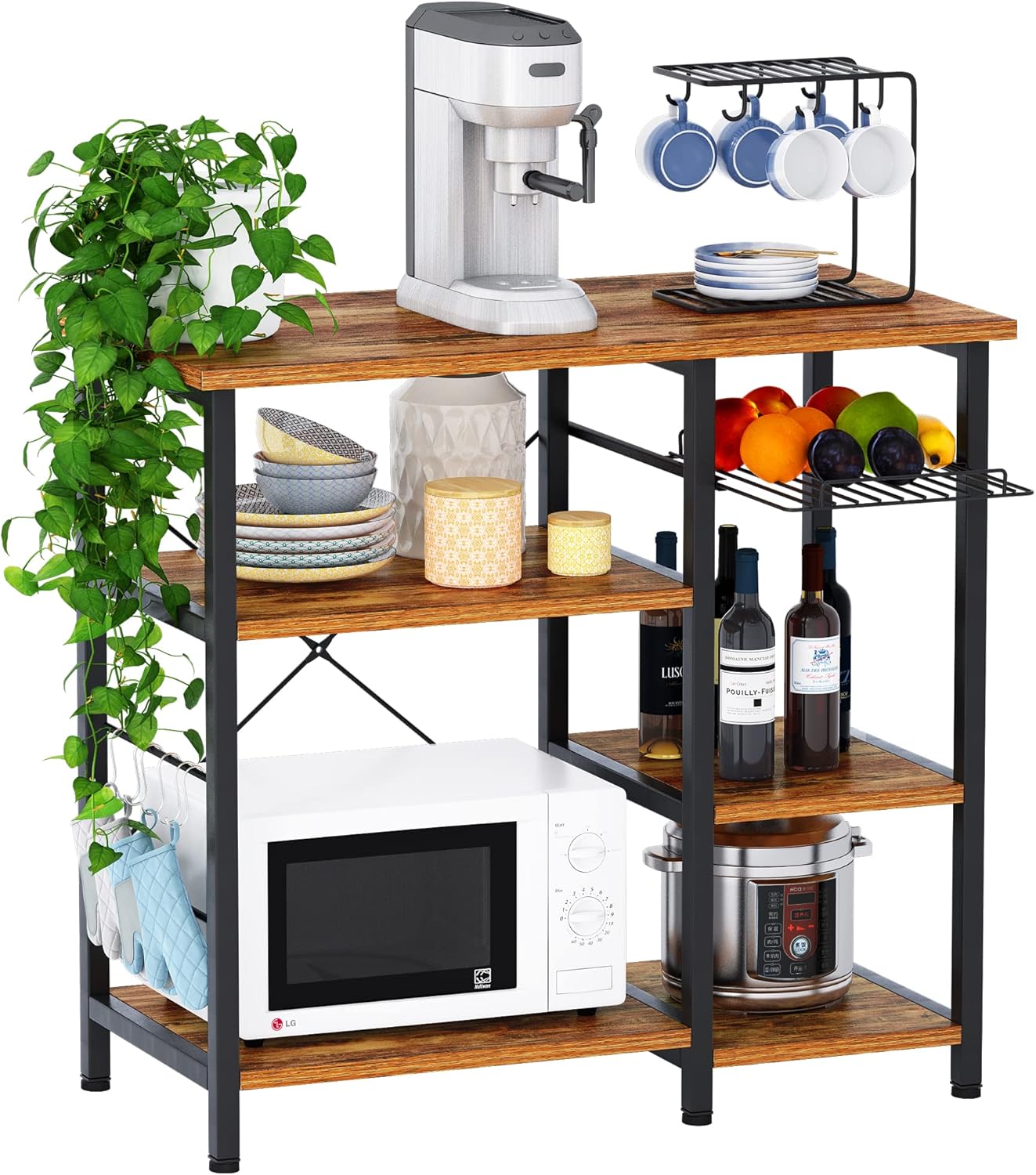 Mr IRONSTONE Kitchen Baker's Rack Vintage Utility Storage Shelf Microwave Stand 3-Tier+3-Tier Table for Spice Rack Organizer Workstation