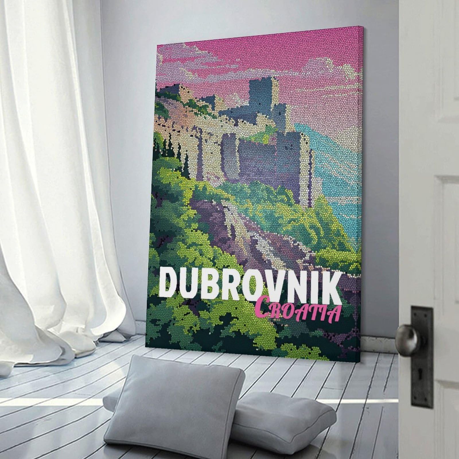 Junmoney Wall Art Print Dubrovnik, Croatia Mosaic Travel, 24x36inch(60x90cm), for Hallway, Bedroom Or Modern Interiors, Thoughtful Wall Decor for Art Lovers