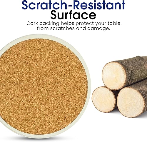 Miniatura 3 de Abosrbent - Juego de 6 posavasos redondos florales de flores silvestres de cerámica con soporte de metal para bebidas, café, parte trasera de corcho