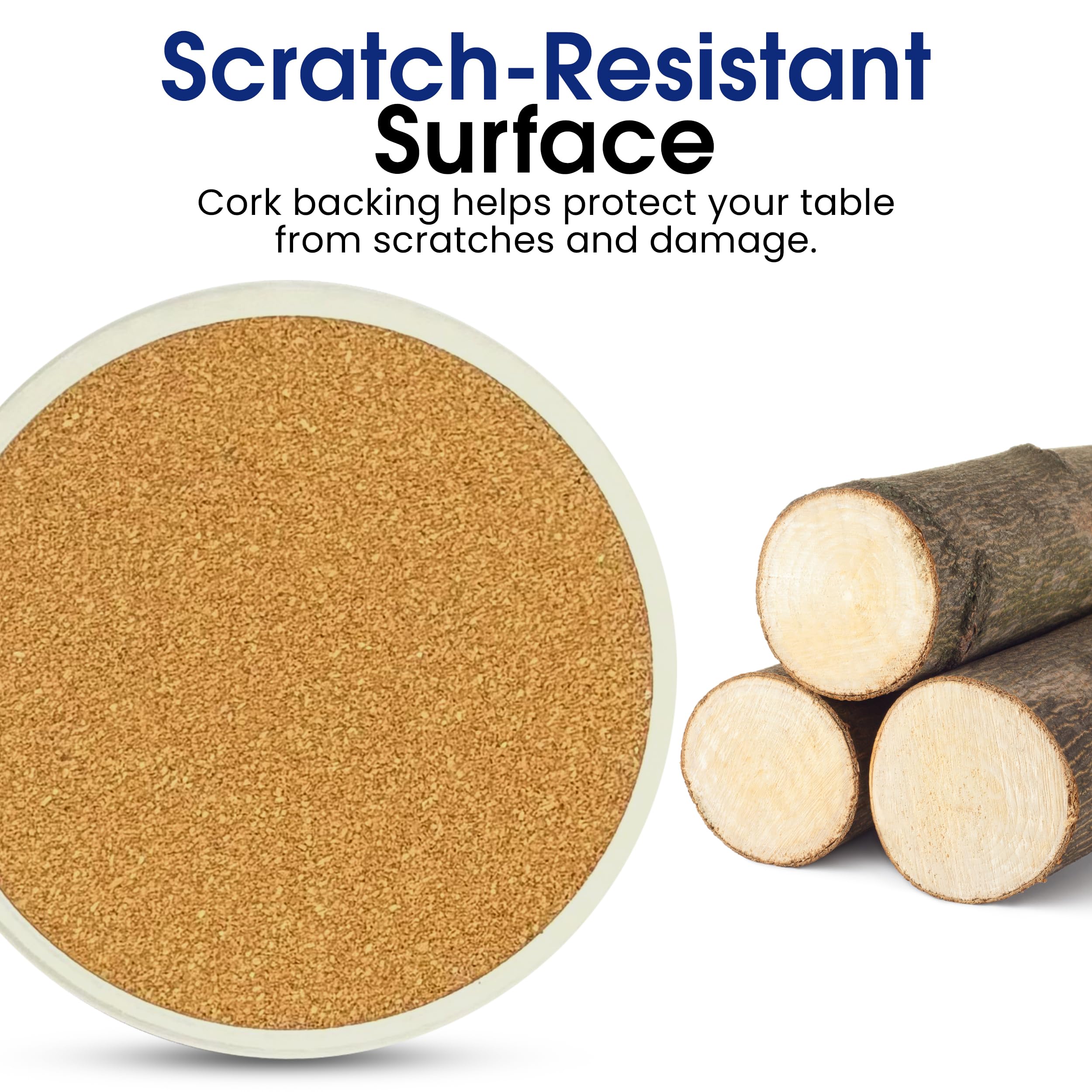 Juego de 6 posavasos redondos de grano de madera rústica marrón, posavasos de cerámica abosrbent con soporte de metal para bebidas, café, parte trasera de corcho antideslizante para protección de