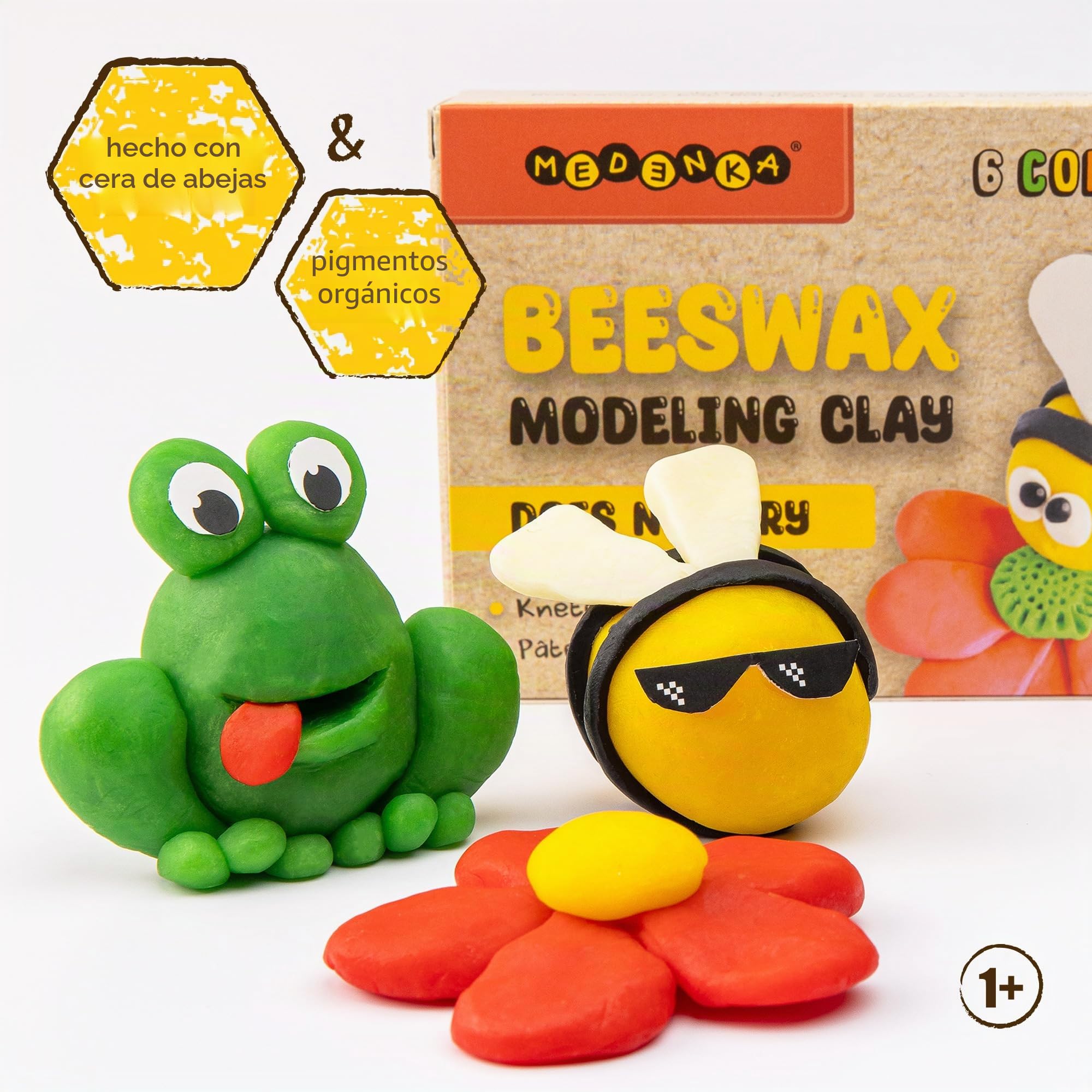 Arcilla para modelar con cera de abejas, 100% natural, no tóxica y reutilizable, 6 colores vivos | Arcilla artística suave y ecológica para niños y niños pequeños | Nunca se seca y