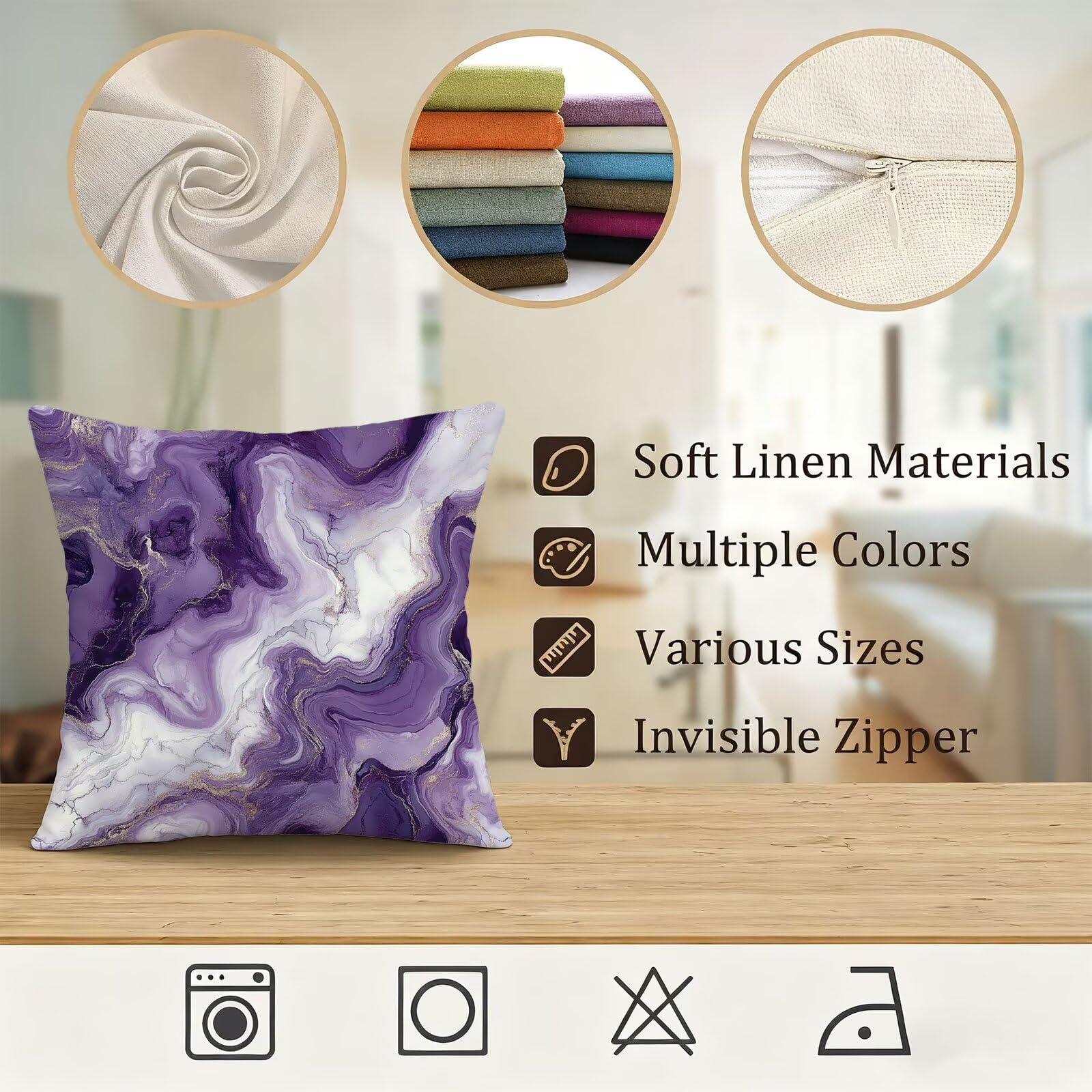 Violet Housse Coussin 60x60 Blanc Taie Oreiller 60x60 Lot de 4 Super Doux Protege Oreiller 60 x 60 Decoration Automne Taie D'oreiller Carrées Coussin Canape, pour Maison Chambre Canapé Chaise E - 292