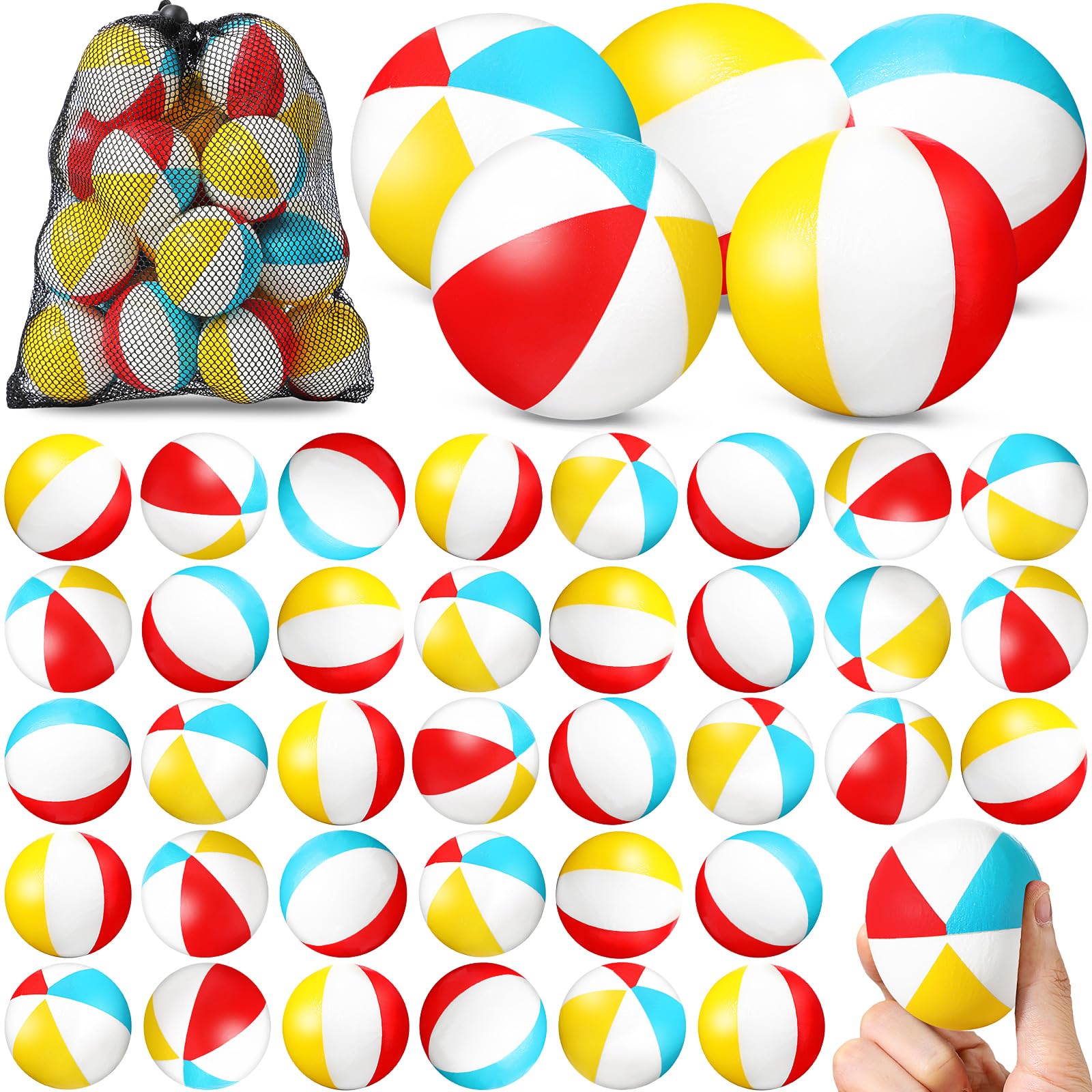 Blulu 75 Pcs Beach Stress Balls 2.5 Inch Mini Relief Stress Ball Colored Foam Ball Swimming Pool Game Toy with Storage Bag for School Carnival Reward Summer Birthday Party Favor (Colorful)