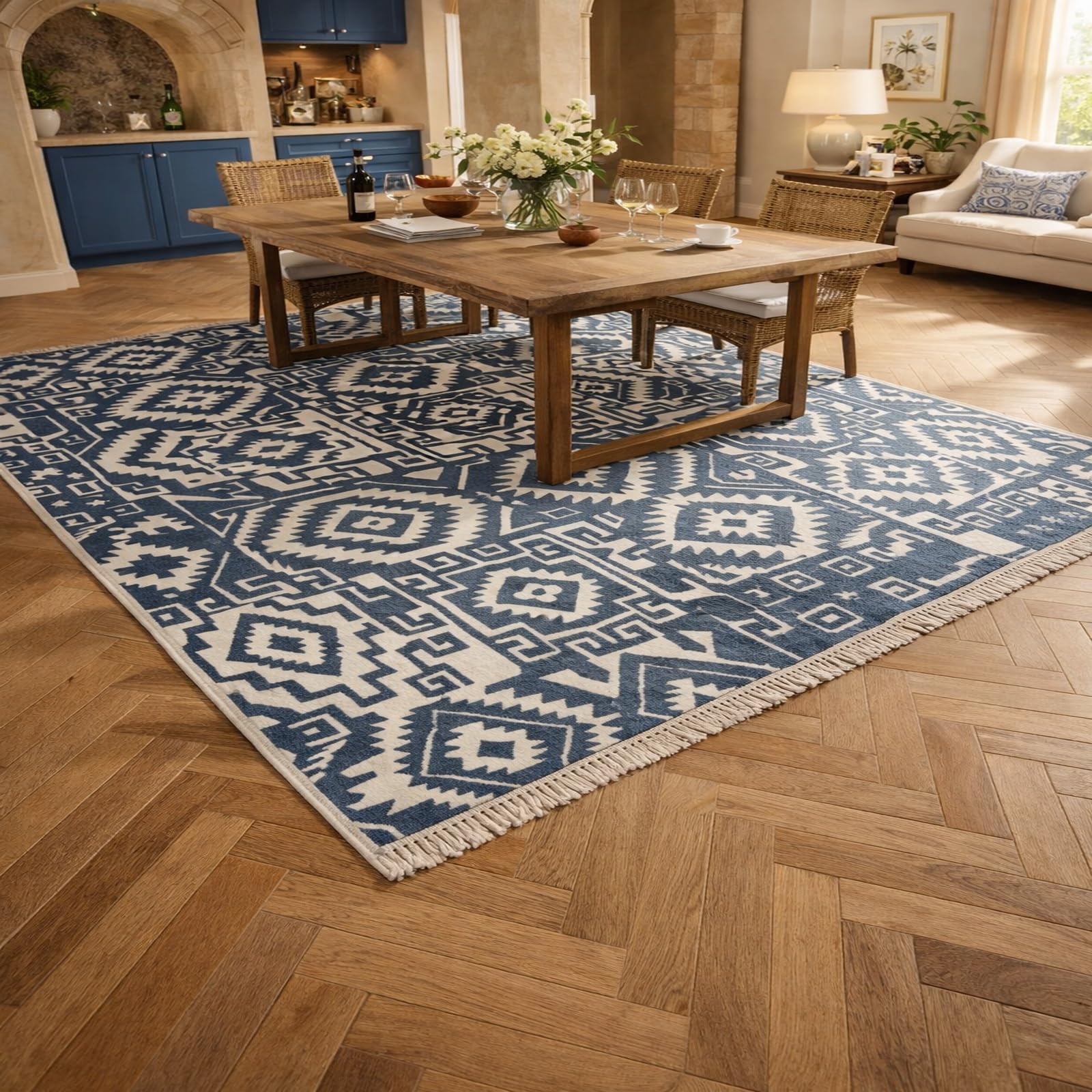 Alfombra pelo corto 160x280 lavable cocina comedor azul marino antideslizante
