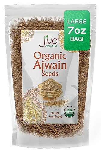 Jiva Organics Bolsa de semillas de Ajwain orgánicas de 7 onzas - Semilla de alcaravana entera Ajamo 100 natural y sin OMG