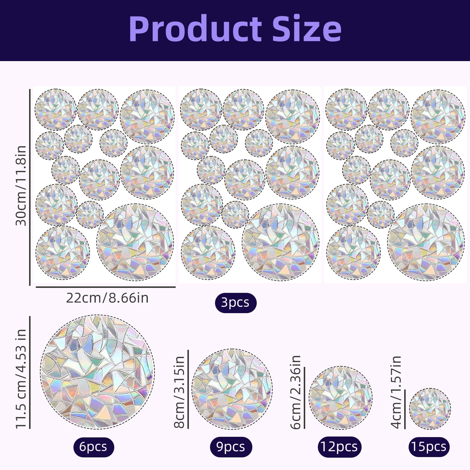 39 pièces suncatcher sticker – stickers fenetre avec effet prisme, film fenetre arc-en-ciel, stickers anti collision oiseaux, décoration de autocollants décoratifs pour portes et fenêtres.