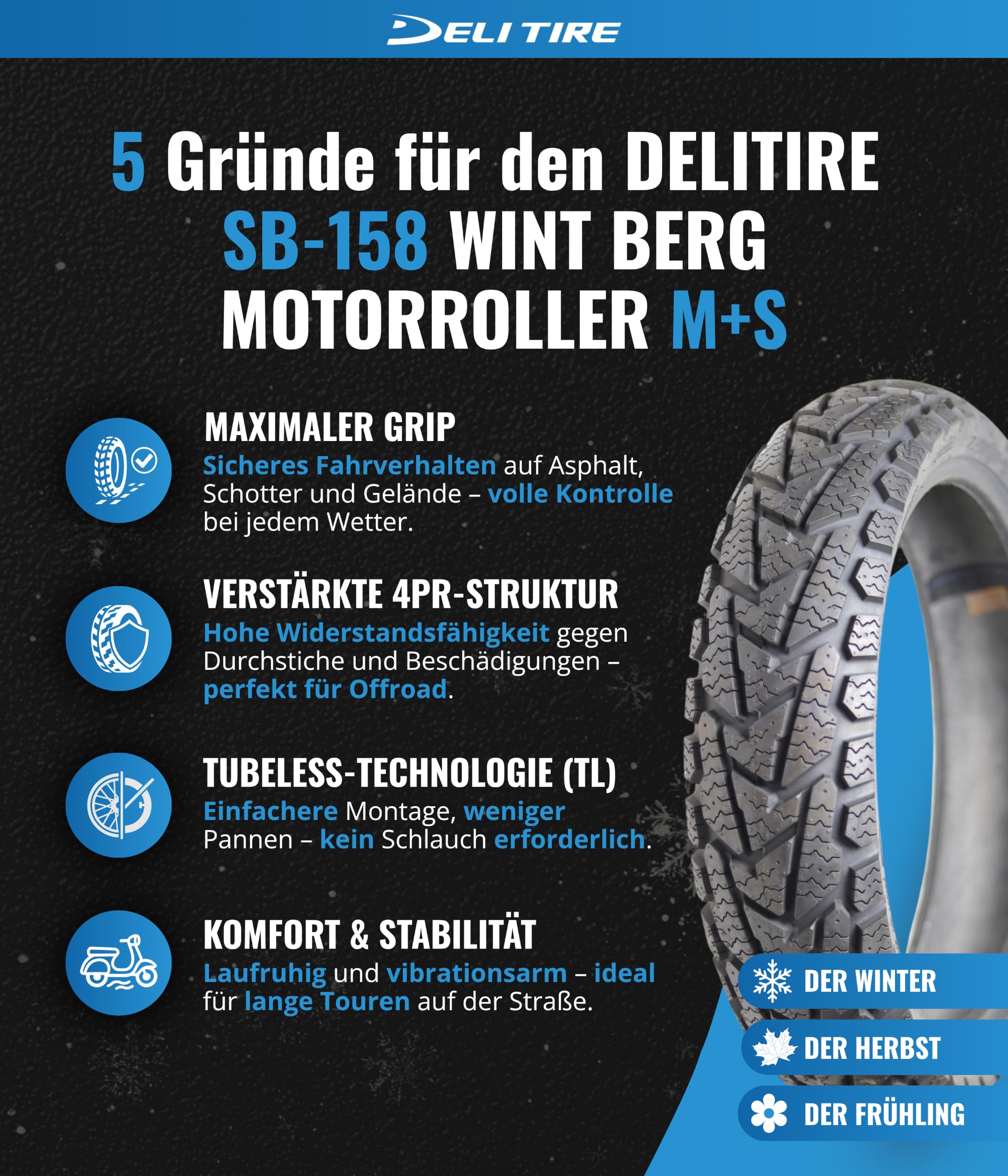 Motorroller Reifen 3.50-10 Winterreifen TL 51J SB-158 WINT BERG M+S